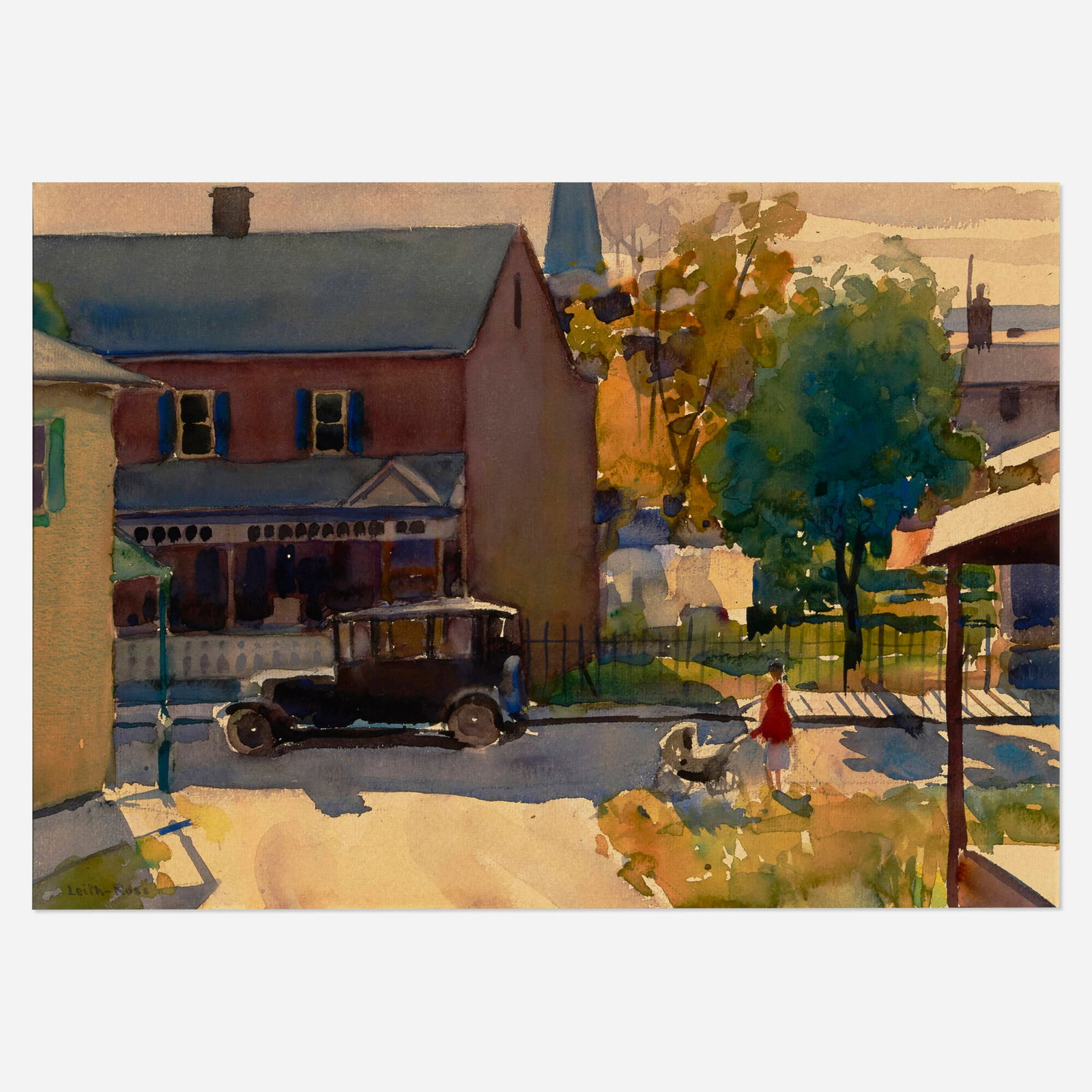 Harry Leith-Ross, Street Corner, New Hope: Harry Leith-Ross Street Corner, New Hope watercolor on paper sight: 10.75 h x 15.25 w in (27 x 39 cm) Signed to lower left 'Leith-Ross'. Provenance: Richard Stuart Gallery, Pipersville, PA | Private