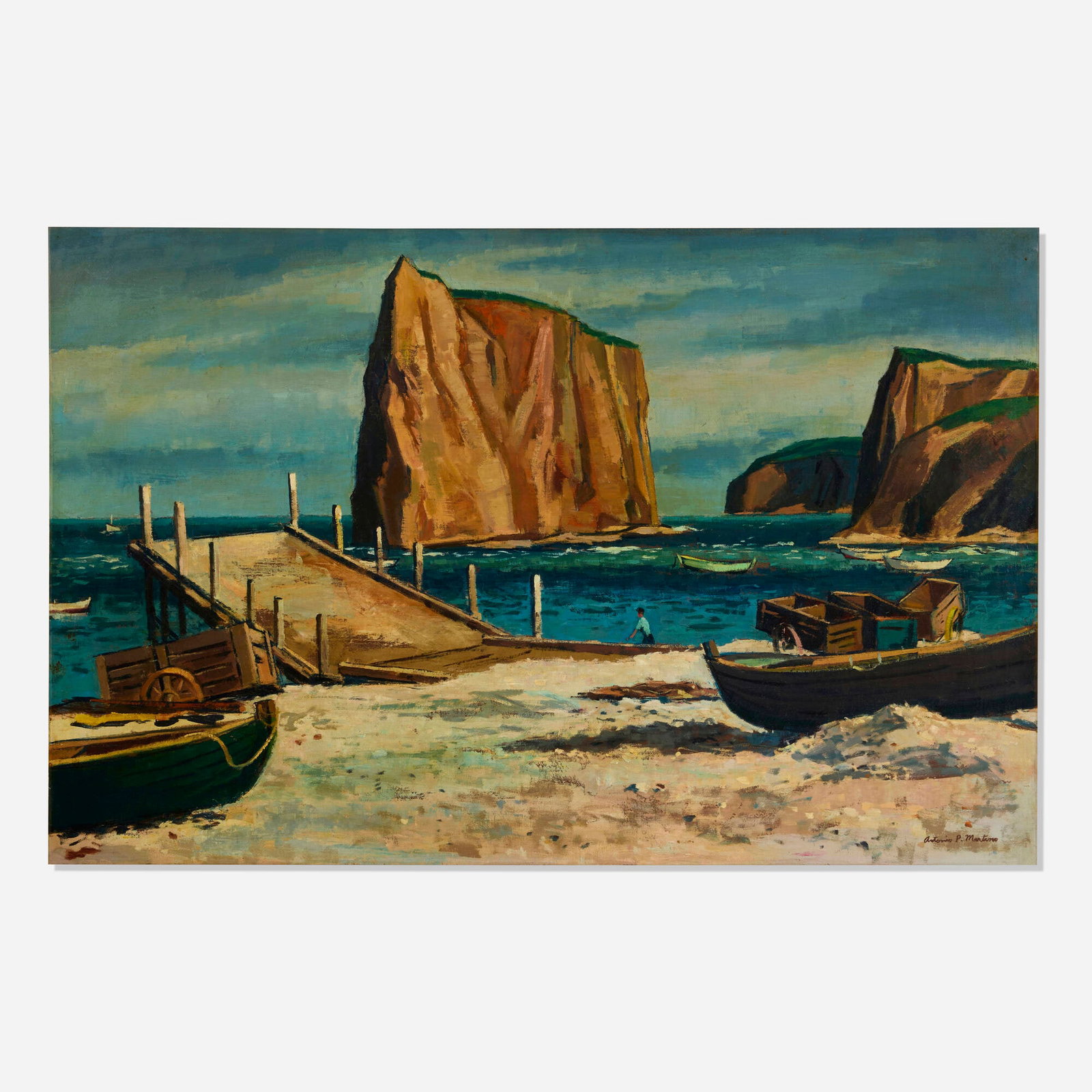 Antonio Pietro Martino, Perce Island: Antonio Pietro Martino Perce Island oil on canvas 28 h x 42 w in (71 x 107 cm) Signed to lower right 'Antonio P. Martino'. This work will ship from Lambertville, New Jersey.