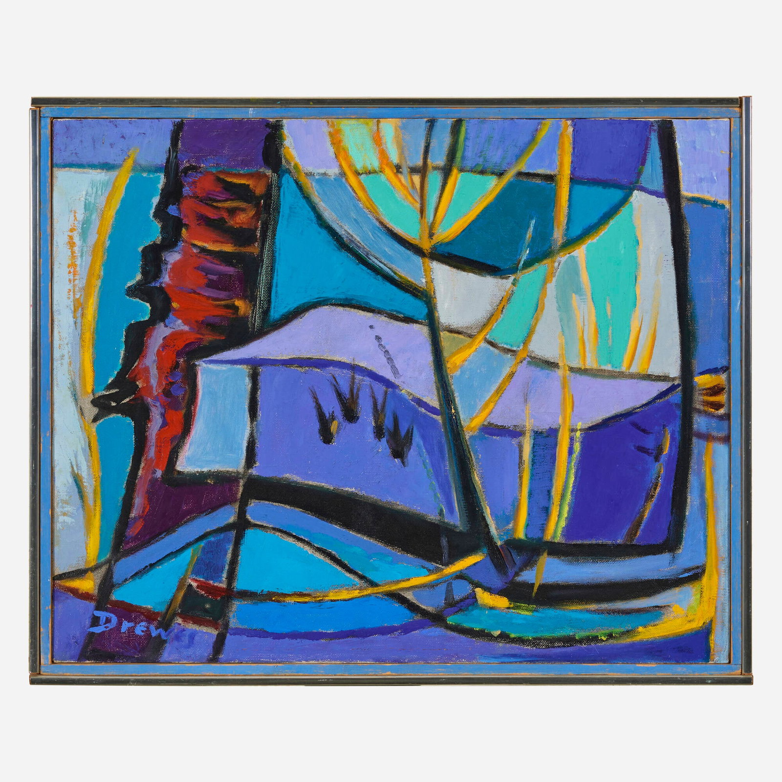 Werner Drewes, Stones and Pine Needles (Under the Pine Tree): Werner Drewes Stones and Pine Needles (Under the Pine Tree) 1958 oil on canvas in artist's frame 18 h x 22 w in (46 x 56 cm) Signed to lower left 'Drewes'. Signed, titled, dated and inscribed t