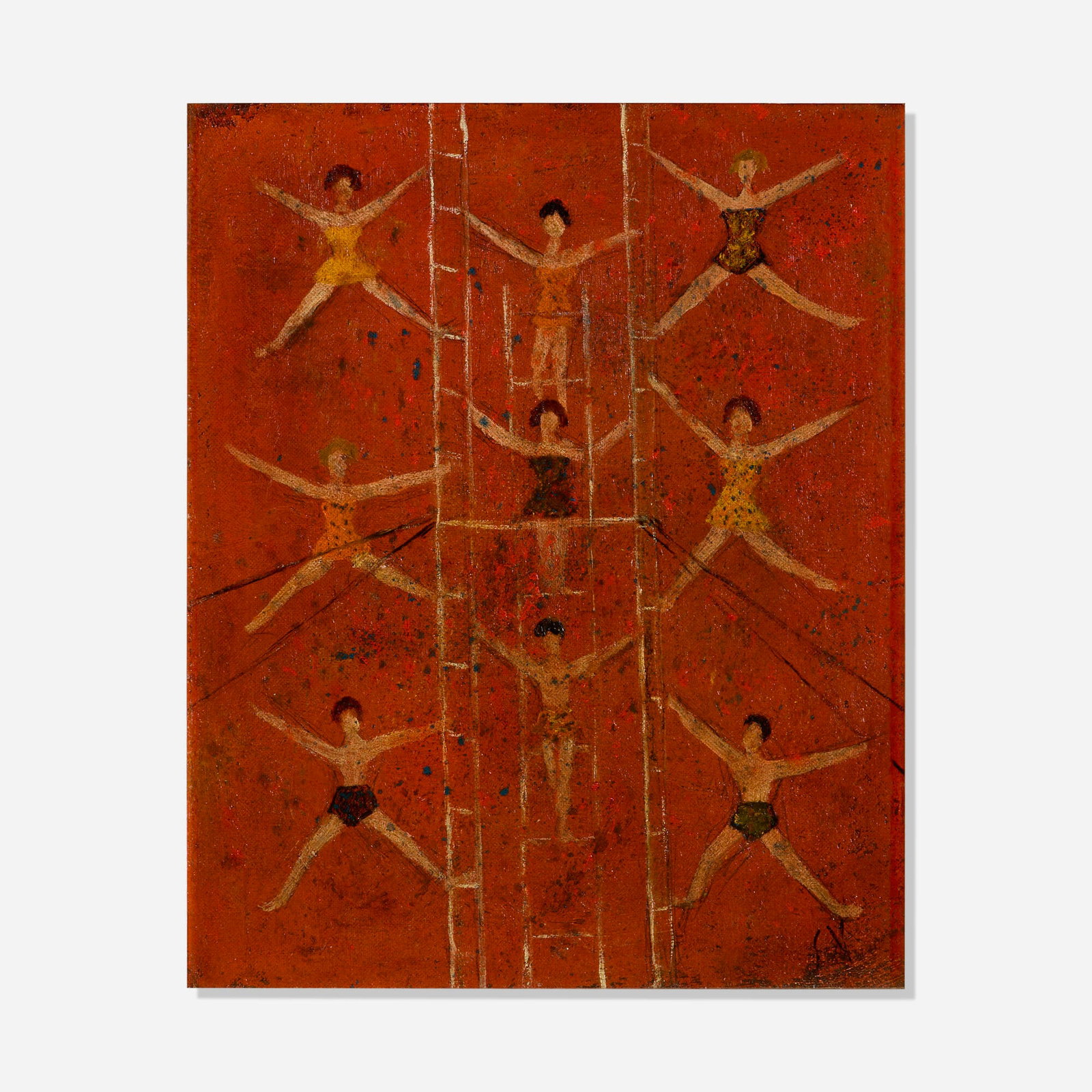 Gloria Vanderbilt, Untitled: Gloria Vanderbilt Untitled oil on canvas 15.875 h x 12.875 w in (40 x 33 cm) Signed to lower right 'GV'. This work will ship from Lambertville, New Jersey.