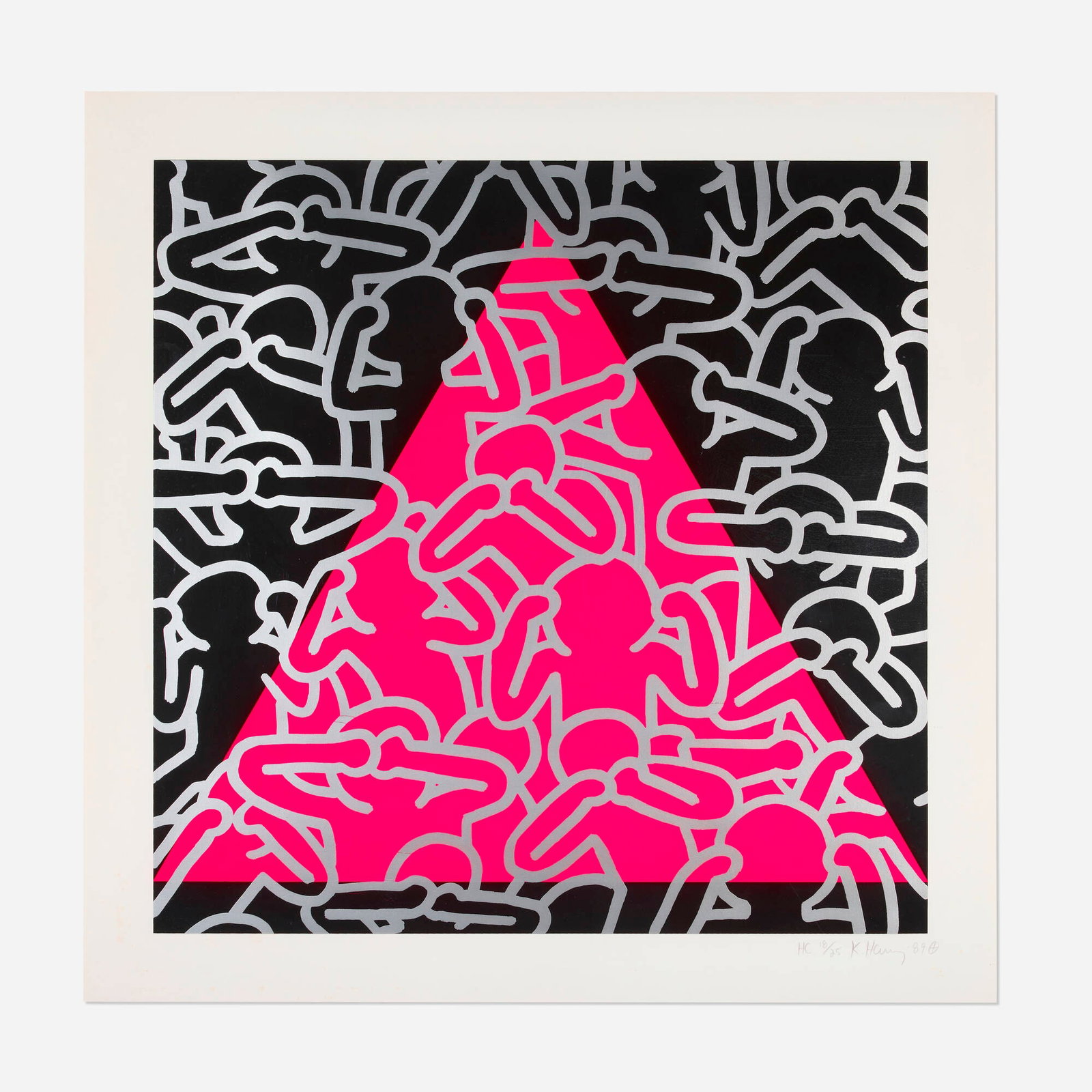 Keith Haring, Silence=Death: Keith Haring Silence=Death 1989 screenprint in colors image: 32.75 h x 32.75 w in (83 x 83 cm) sheet: 38.875 h x 38.875 w in (99 x 99 cm) Signed, dated, and numbered to lower right 'HC 18/25 K.