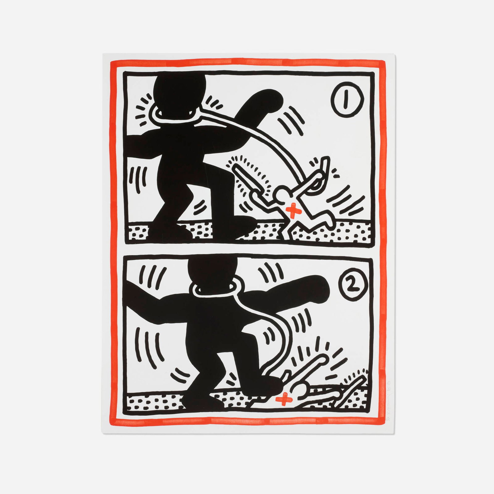 Keith Haring, Free South Africa #3: Keith Haring Free South Africa #3 1985 lithograph in colors image: 39.75 h x 29.5 w in (101 x 75 cm) sheet: 40.5 h x 31 w in (103 x 79 cm) Signed, dated and numbered to lower right '22/60 K.