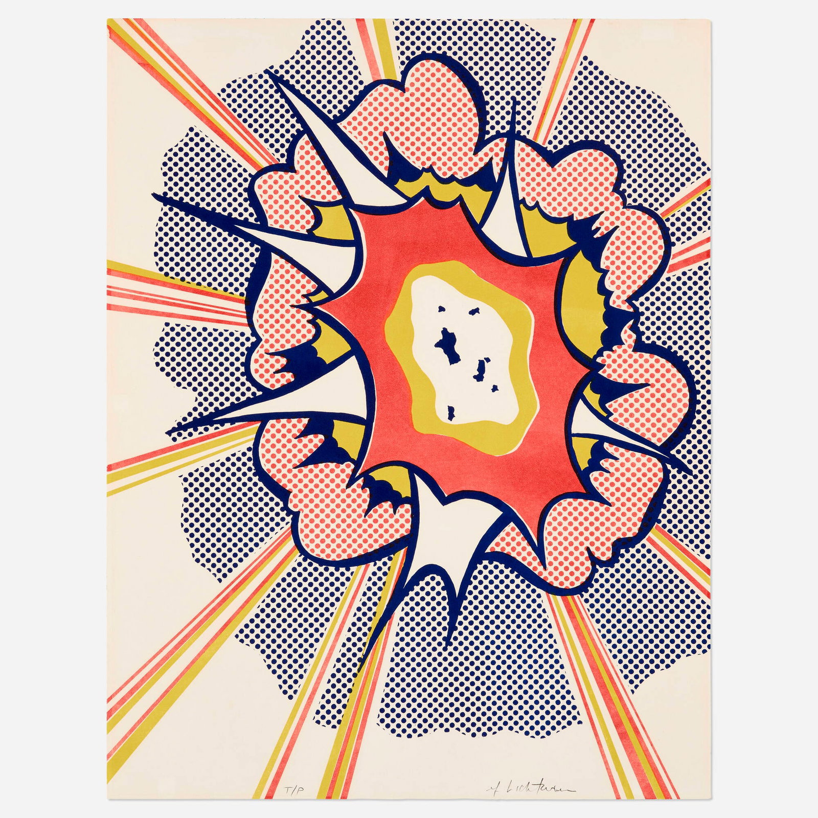 Roy Lichtenstein, Explosion (from Portfolio 9): Roy Lichtenstein Explosion (from Portfolio 9) 1967 lithograph in colors on BFK Rives 22.125 h x 17 w in (56 x 43 cm) Signed and numbered to lower edge 'T/P rf Lichtenstein'. This work is a