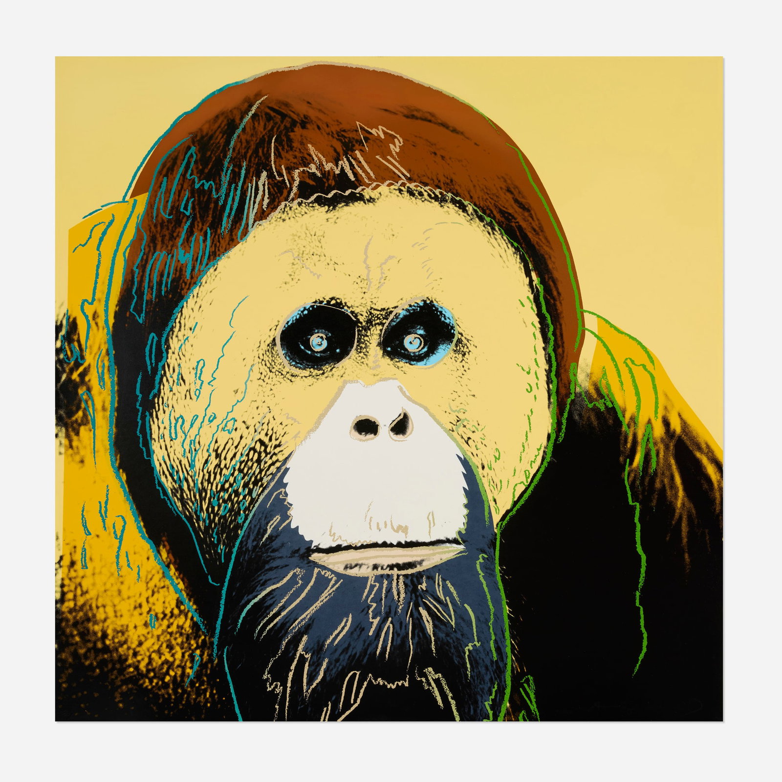 Andy Warhol, Orangutan (from the Endangered Species portfolio): Andy Warhol Orangutan (from the Endangered Species portfolio) 1983 screenprint in colors on Lenox Museum board 38 h x 38 w in (97 x 97 cm) Signed and numbered to lower right '47/150 Andy