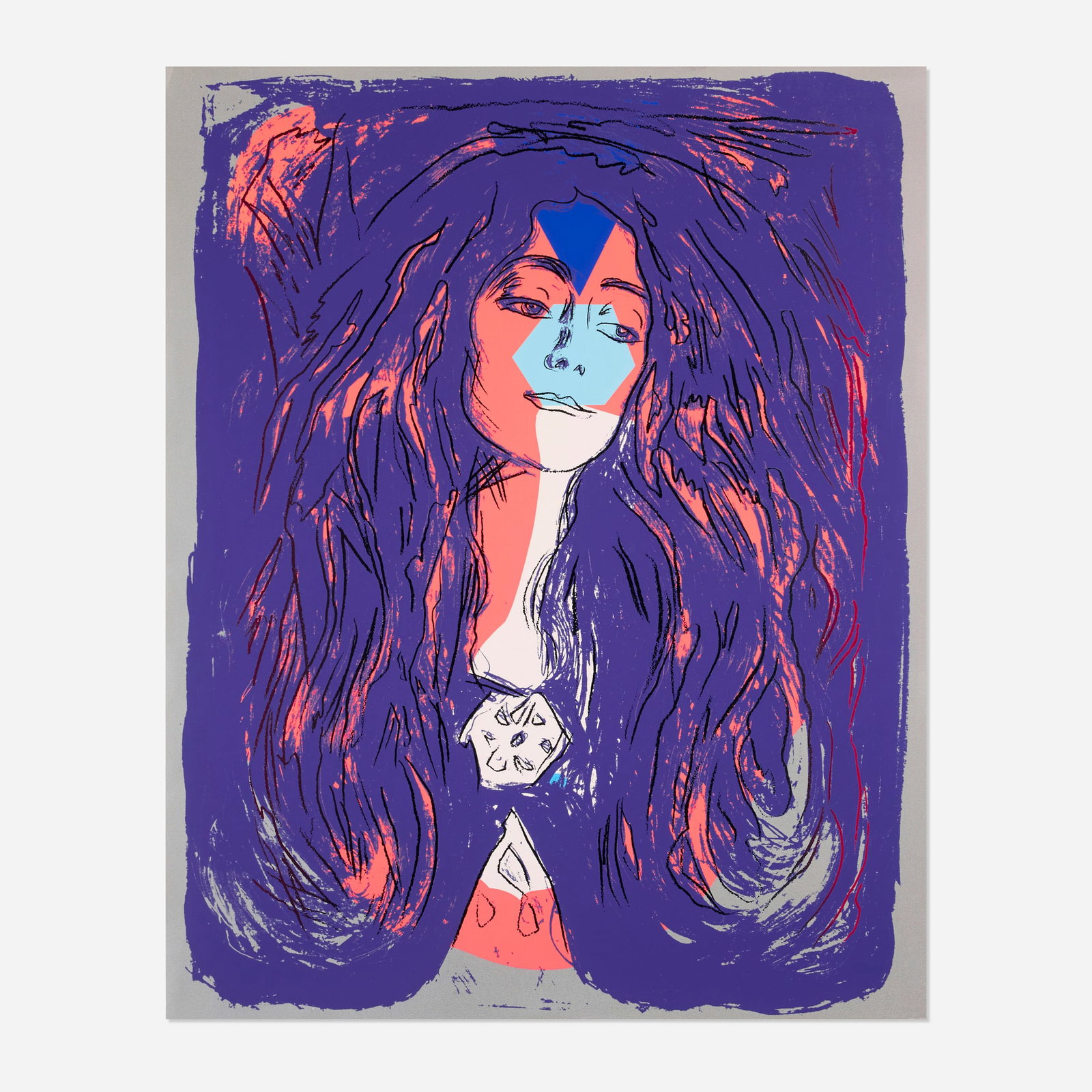 Andy Warhol, Eva Mudocci (After Munch): Andy Warhol Eva Mudocci (After Munch) 1984 screenprint in colors on Lenox Museum Board image: 39.75 h x 31.625 w in (101 x 80 cm) sheet: 40 h x 32 w in (102 x 81 cm) Inscribed inventory number to