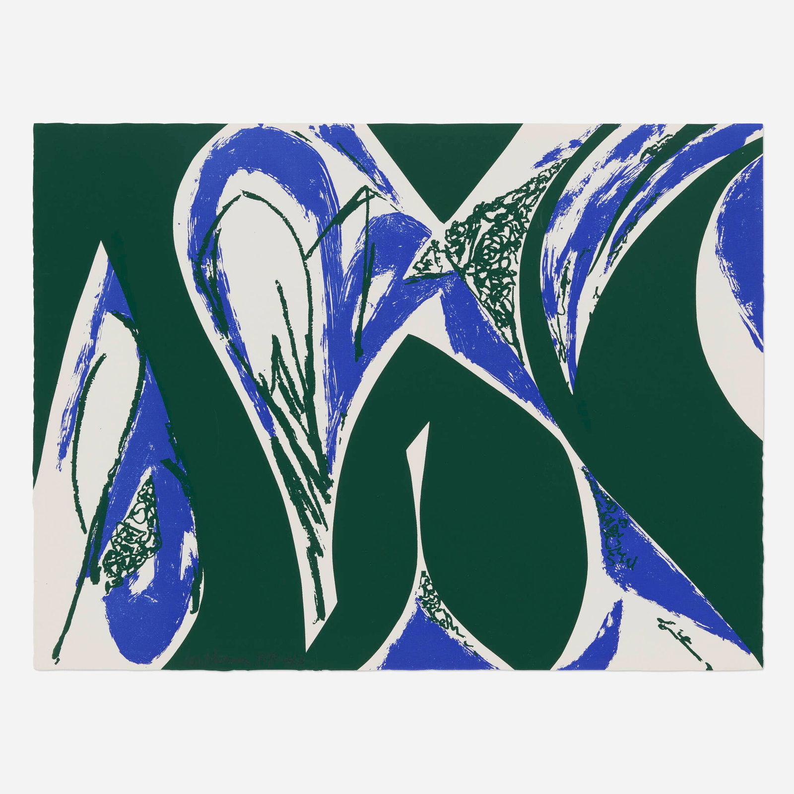 Lee Krasner, Free Space (Blue) (from the An American Portrait 1776-1976 portfolio): Lee Krasner Free Space (Blue) (from the An American Portrait 1776-1976 portfolio) 1976 screenprint in colors on Arches 88 19.5 h x 26.125 w in (50 x 66 cm) Signed and numbered to lower edge �