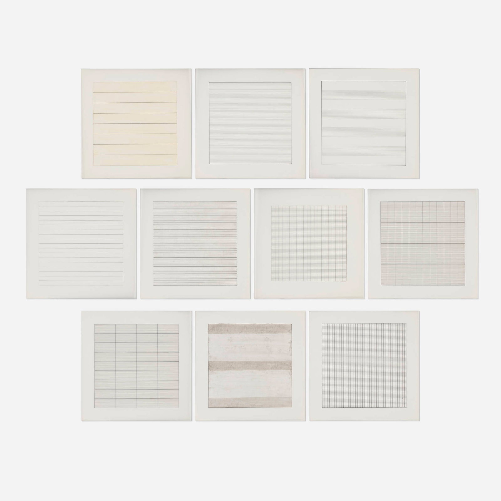 Agnes Martin, Paintings and Drawings: Stedelijk Museum Portfolio: Agnes Martin Paintings and Drawings: Stedelijk Museum Portfolio 1990 lithograph on vellum parchment paper, book image: 9 h x 9 w in (23 x 23 cm) sheet: 11.75 h x 11.75 w in (30 x 30 cm) This