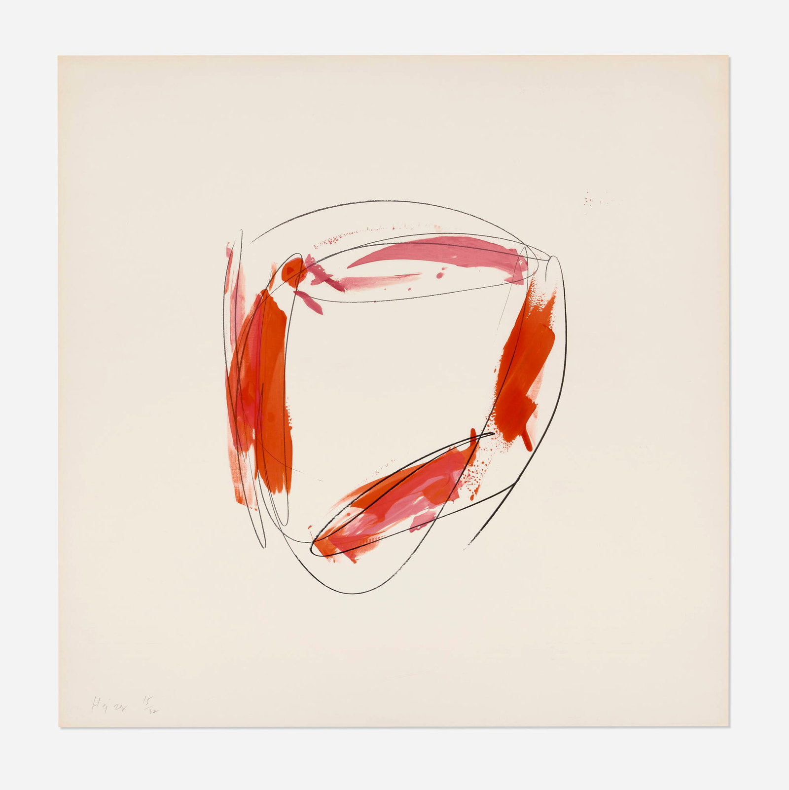 Michael Heizer, Edition One (from Lashonda Series): Michael Heizer Edition One (from Lashonda Series) 1975 screenprint in colors with hand-coloring on Arches 88 image: 24.5 h x 21.5 w in (62 x 55 cm) sheet: 42 h x 42 w in (107 x 107 cm) Signed and