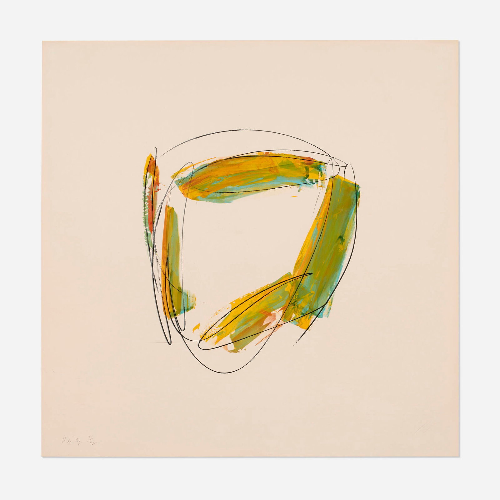 Michael Heizer, Edition One (from the Lashonda series): Michael Heizer Edition One (from the Lashonda series) 1975 screenprint in colors with hand-coloring on Arches 88 image: 24.5 h x 21.5 w in (62 x 55 cm) sheet: 41.25 h x 41.75 w in (105 x 106 cm)