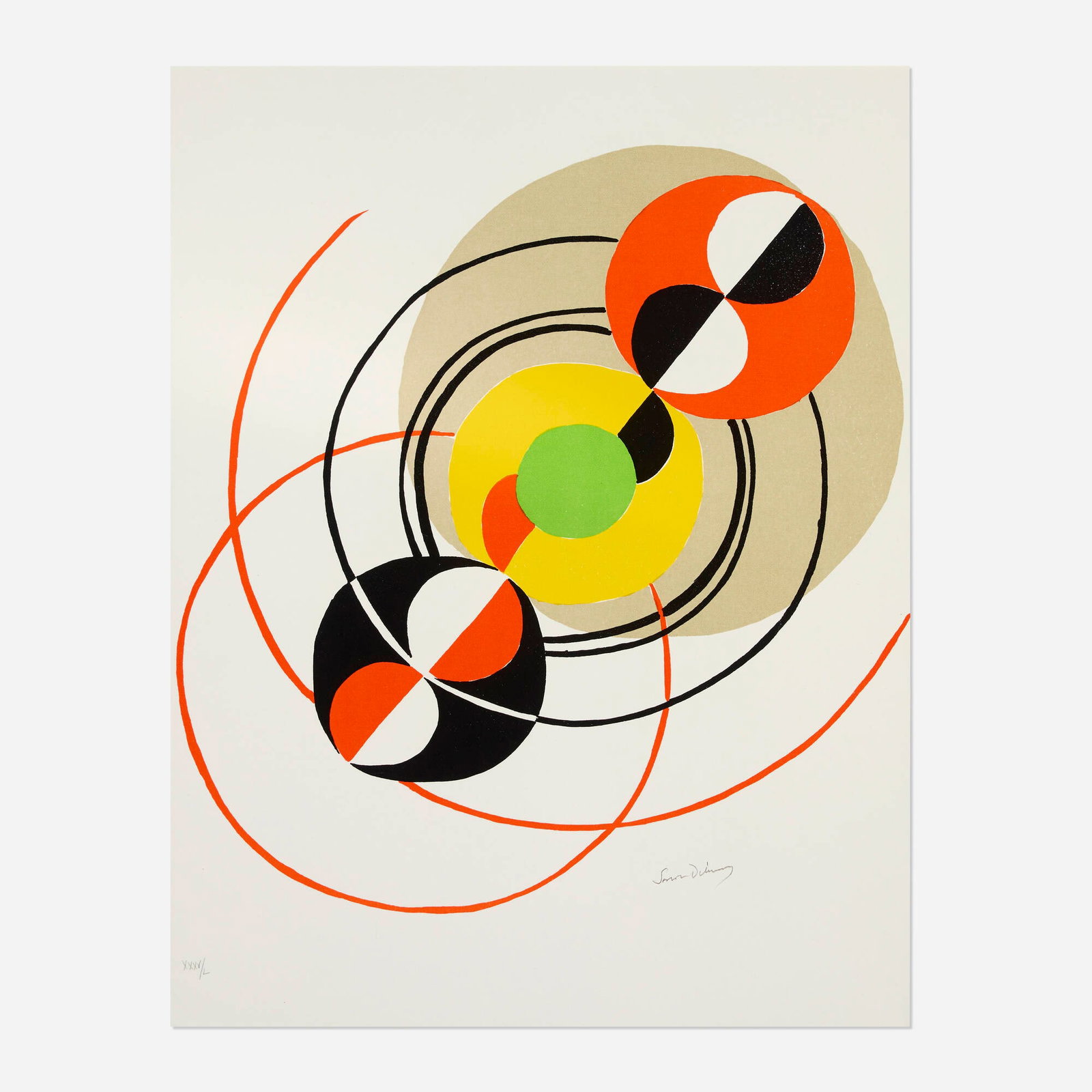 Sonia Delaunay, Disques/Sputnik: Sonia Delaunay Disques/Sputnik 1976 lithograph in colors 25.5 h x 19.625 w in (65 x 50 cm) Signed and numbered to lower edge 'XXXV/L Sonia Delaunay'. This work is number 30 from the edition