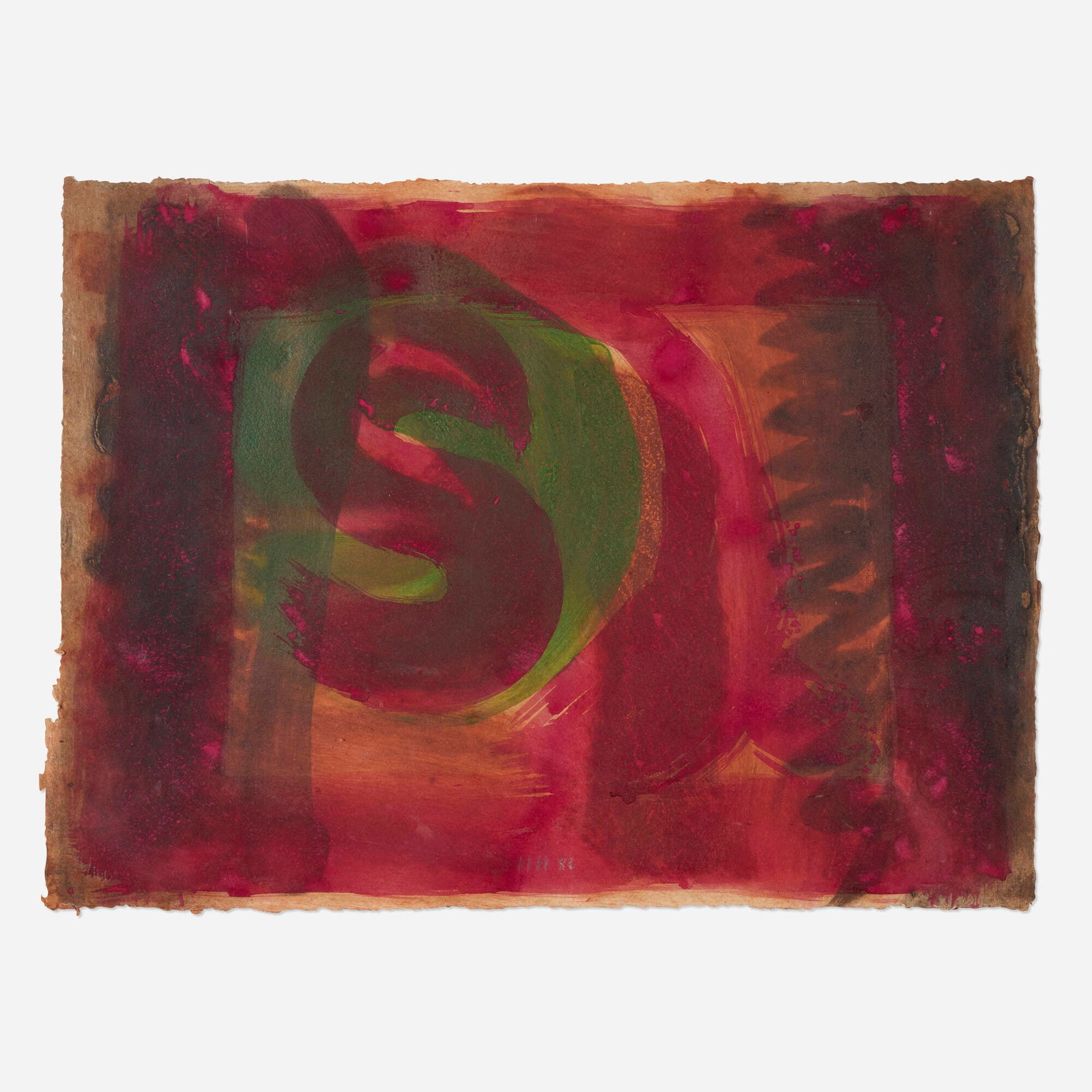 Howard Hodgkin, Red Listening Ear: Howard Hodgkin Red Listening Ear 1986 intaglio with carborundum in colors with hand-coloring on TH Saunders 19 h x 25.375 w in (48 x 64 cm) Signed, dated, and numbered to lower edge '76/100 HH 86'.
