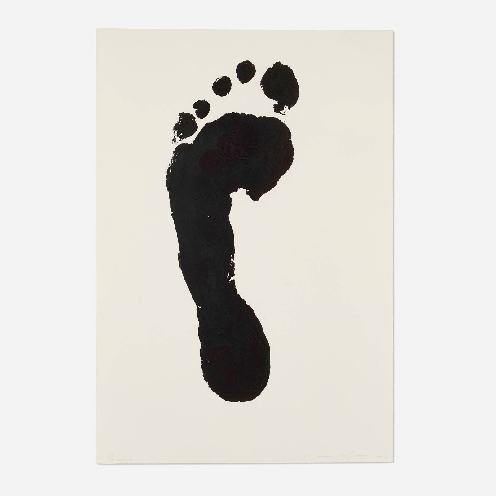 Jonathan Borofsky, Foot Prints (Left): Jonathan Borofsky Foot Prints (Left) 1986 screenprint in colors on Arches Cover image: 54 h x 21 w in (137 x 53 cm) sheet: 69 h x 47 w in (175 x 119 cm) Signed, numbered, and inscribed to lower edge