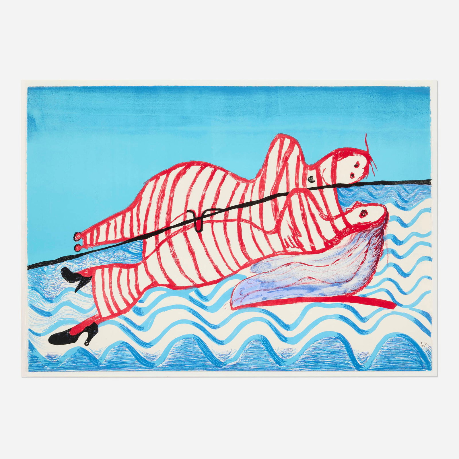 Louise Bourgeois, Hamlet and Ophelia: Louise Bourgeois Hamlet and Ophelia 1997 lithograph in colors in colors with hand-coloring on Arches 29.5 h x 41.75 w in (75 x 106 cm) Signed, dated, and numbered to lower right 'LB 97 1/50'. This