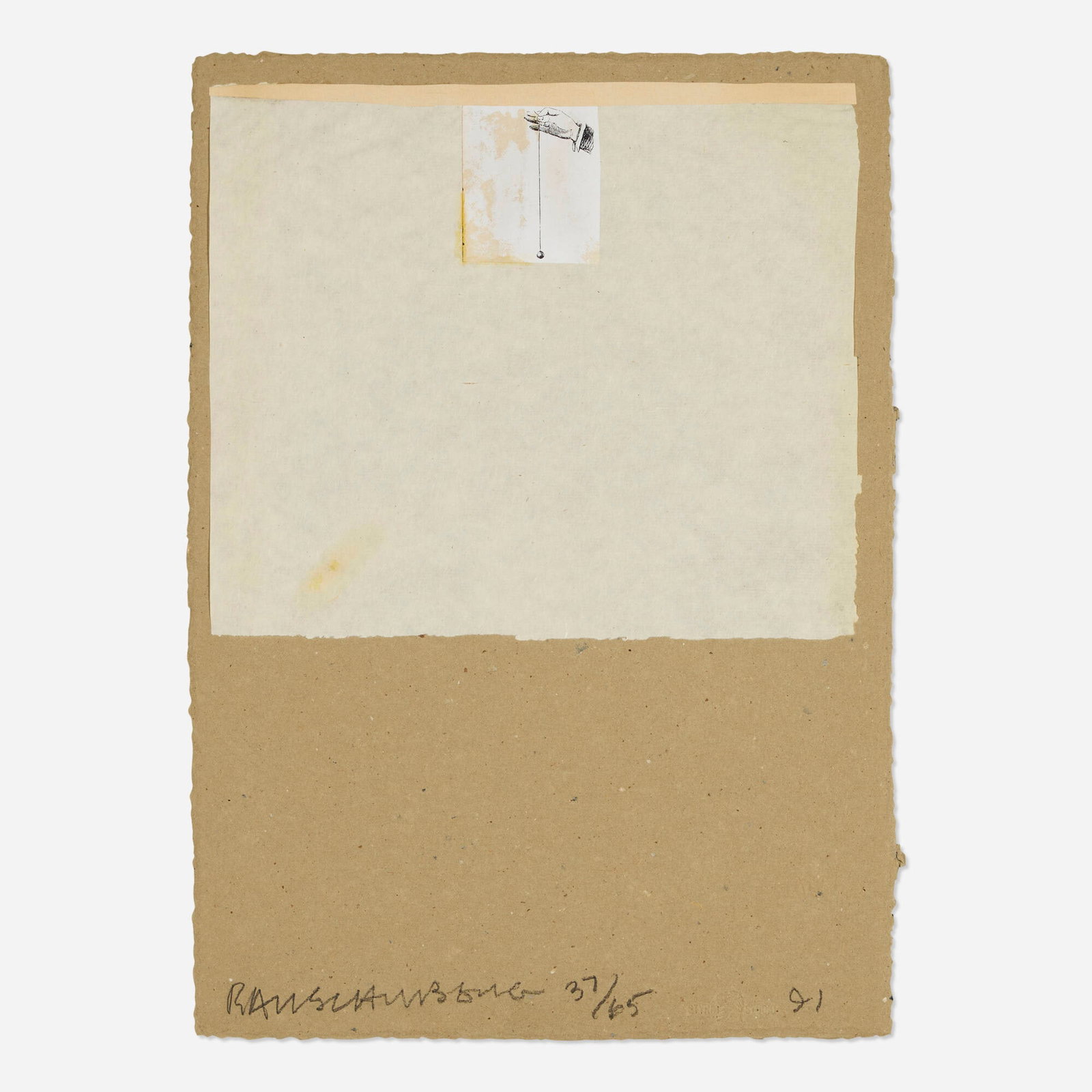 Robert Rauschenberg, Untitled (from the Shirtboards, Morocco, Italy '52 portfolio): Robert Rauschenberg Untitled (from the Shirtboards, Morocco, Italy '52 portfolio) 1991 mixed media print in colors with collage on handmade and heavy board paper 15.25 h x 10.875 w in (39 x 28 cm)
