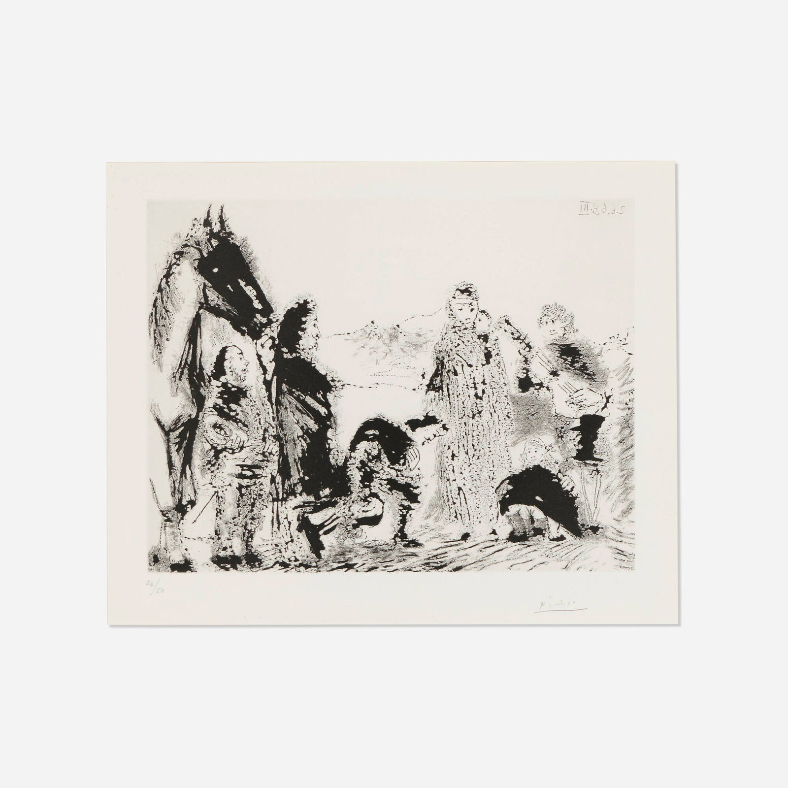 Pablo Picasso, Variation sur le theme de Don Quichotte et Dulcinee (from the 347 series): Pablo Picasso Variation sur le theme de Don Quichotte et Dulcinee (from the 347 series) 1968 aquatint on wove image: 8.625 h x 11.25 w in (22 x 29 cm) sheet: 13.625 h x 16.625 w in (35 x 42 cm)