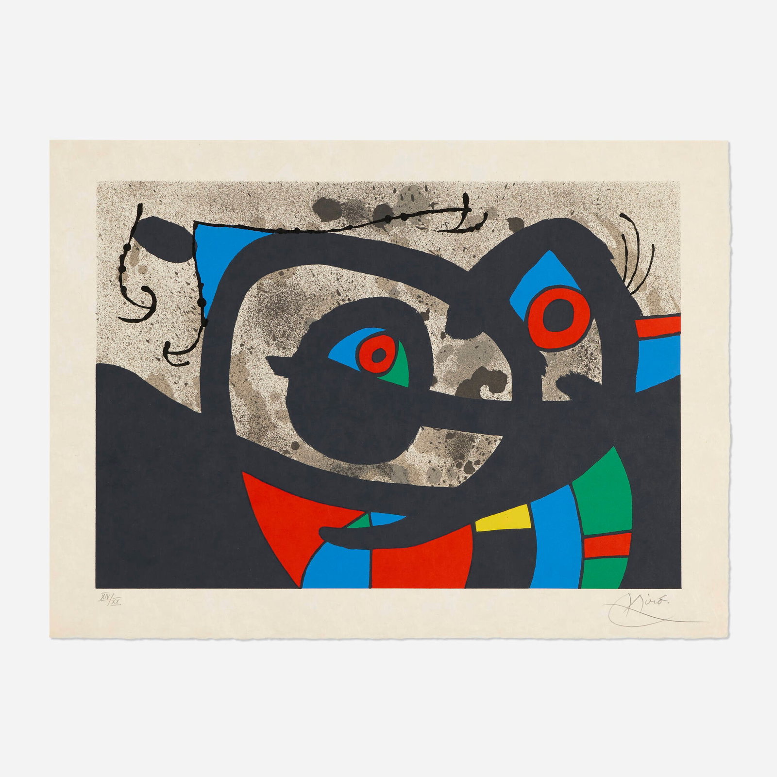 Joan Miro, Untitled (from Le lezard aux plumes d'or series): Joan Miro Untitled (from Le lezard aux plumes d'or series) 1971 lithograph in colors on Kochi image: 13.125 h x 18.875 w in (33 x 48 cm) sheet: 16.125 h x 21.875 w in (41 x 56 cm) Signed and