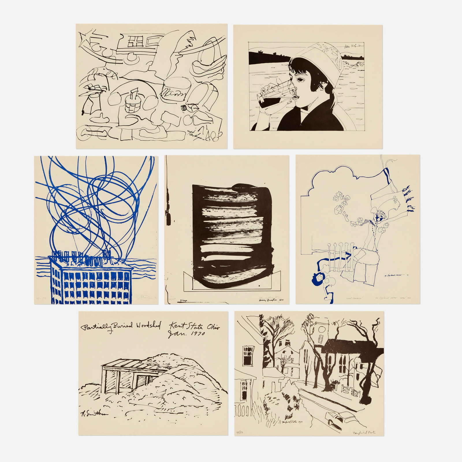 Various Artists, Six Poems / Seven Prints: Various Artists Six Poems / Seven Prints 1971 lithograph each: 12 h x 10 w in (30 x 25 cm) This complete portfolio consists of prints by Grace Hartigan, Alex Katz, Otto Piene, Fairfield Porter,