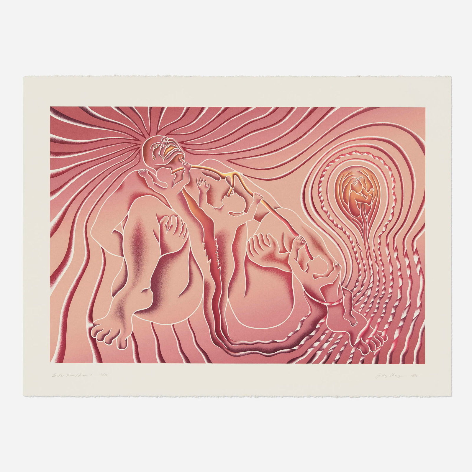 Judy Chicago, Birth Tear/Tear (from the Birth Project portfolio): Judy Chicago Birth Tear/Tear (from the Birth Project portfolio) 1985 screenprint in colors on Stonehenge image: 24 h x 35 w in (61 x 89 cm) sheet: 30 h x 40 w in (76 x 102 cm) Signed, titled, dated,