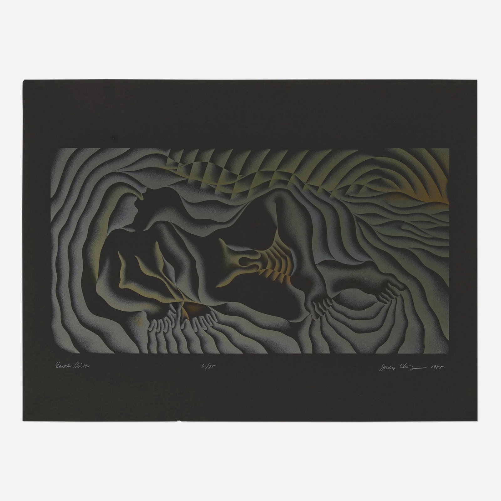 Judy Chicago, Earth Birth (from the Birth Project portfolio): Judy Chicago Earth Birth (from the Birth Project portfolio) 1985 screenprint in colors on black Arches image: 18 h x 35 w in (46 x 89 cm) sheet: 30 h x 40 w in (76 x 102 cm) Signed, titled, dated,