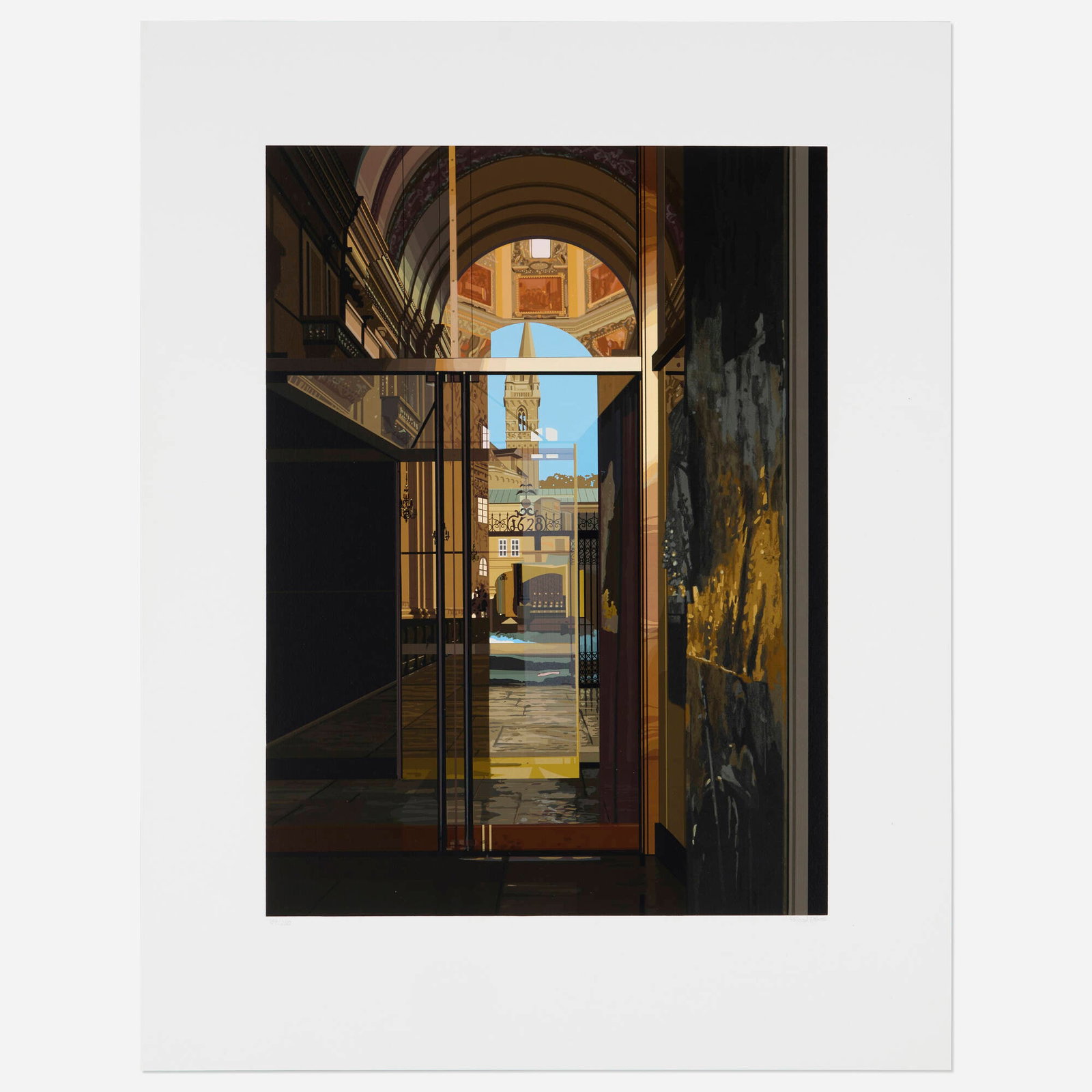 Richard Estes, Salzburg Cathedral: Richard Estes Salzburg Cathedral 1983 screenprint in colors on Fabriano Cottone image: 19.875 h x 14.5 w in (50 x 37 cm) sheet: 27.125 h x 21 w in (69 x 53 cm) Signed and numbered to lower edge