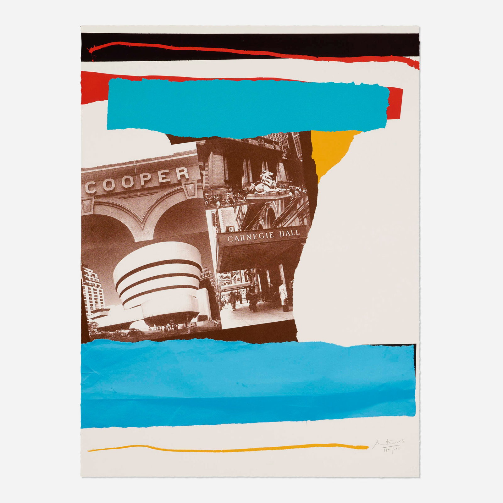 Robert Motherwell, New York Cultural Institutions (from the New York, New York portfolio): Robert Motherwell New York Cultural Institutions (from the New York, New York portfolio) 1982 lithograph in colors with embossing on Arches Cover mould-made 30.125 h x 22.5 w in (77 x 57 cm) Signed