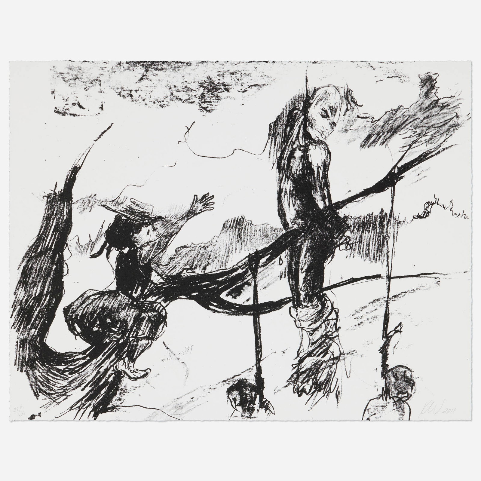 Kara Walker, Sketch for a Fabulous Tale (from the Skowhegan Portfolio No. 1): Kara Walker Sketch for a Fabulous Tale (from the Skowhegan Portfolio No. 1) 2011 lithograph on Stonehenge 14 h x 18 w in (36 x 46 cm) Signed, dated and numbered to lower edge '26/30 KW 2011'. This