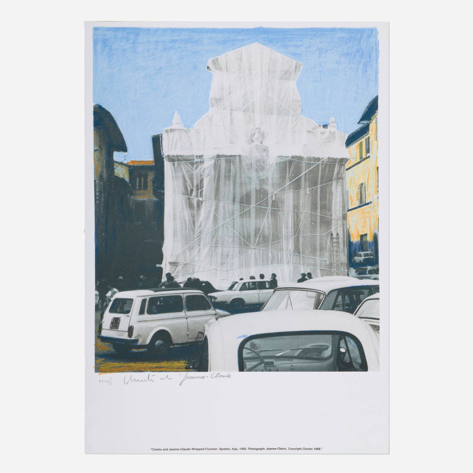 Christo, Wrapped Fountain, Spoleto, Italy, 1968 (from the Federico Garcia Lorca portfolio): Christo Wrapped Fountain, Spoleto, Italy, 1968 (from the Federico Garcia Lorca portfolio) 2002 lithograph in colors on Keystone China White 350g image: 21.25 h x 17.625 w in (54 x 45 cm) sheet: 26.