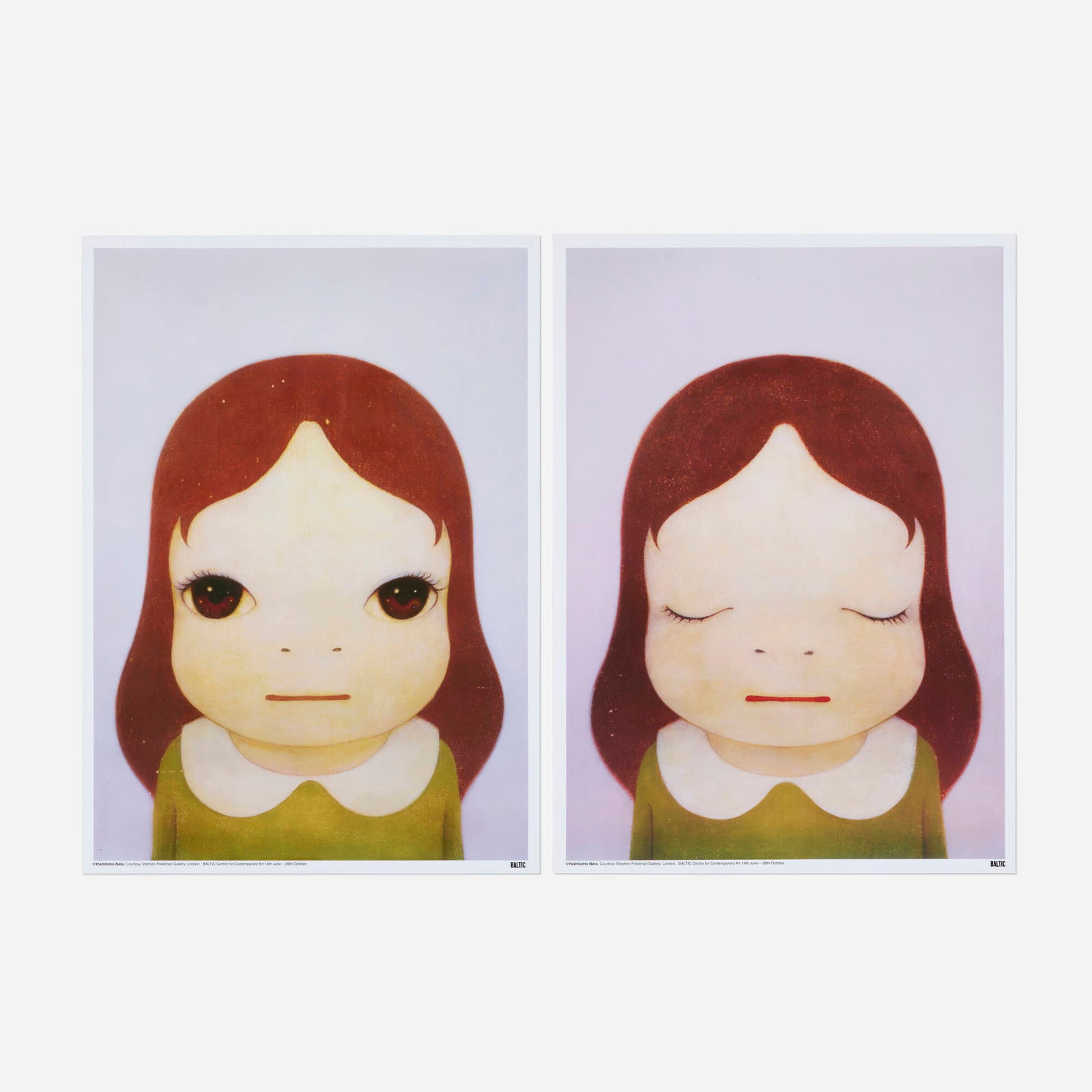 Yoshitomo Nara, Cosmic Girls: Eyes Open/Eyes Closed: Yoshitomo Nara Cosmic Girls: Eyes Open/Eyes Closed 2008 offset lithograph in colors each: 28.375 h x 20.375 w in (72 x 52 cm) This complete set of two works is from the edition of 500 published