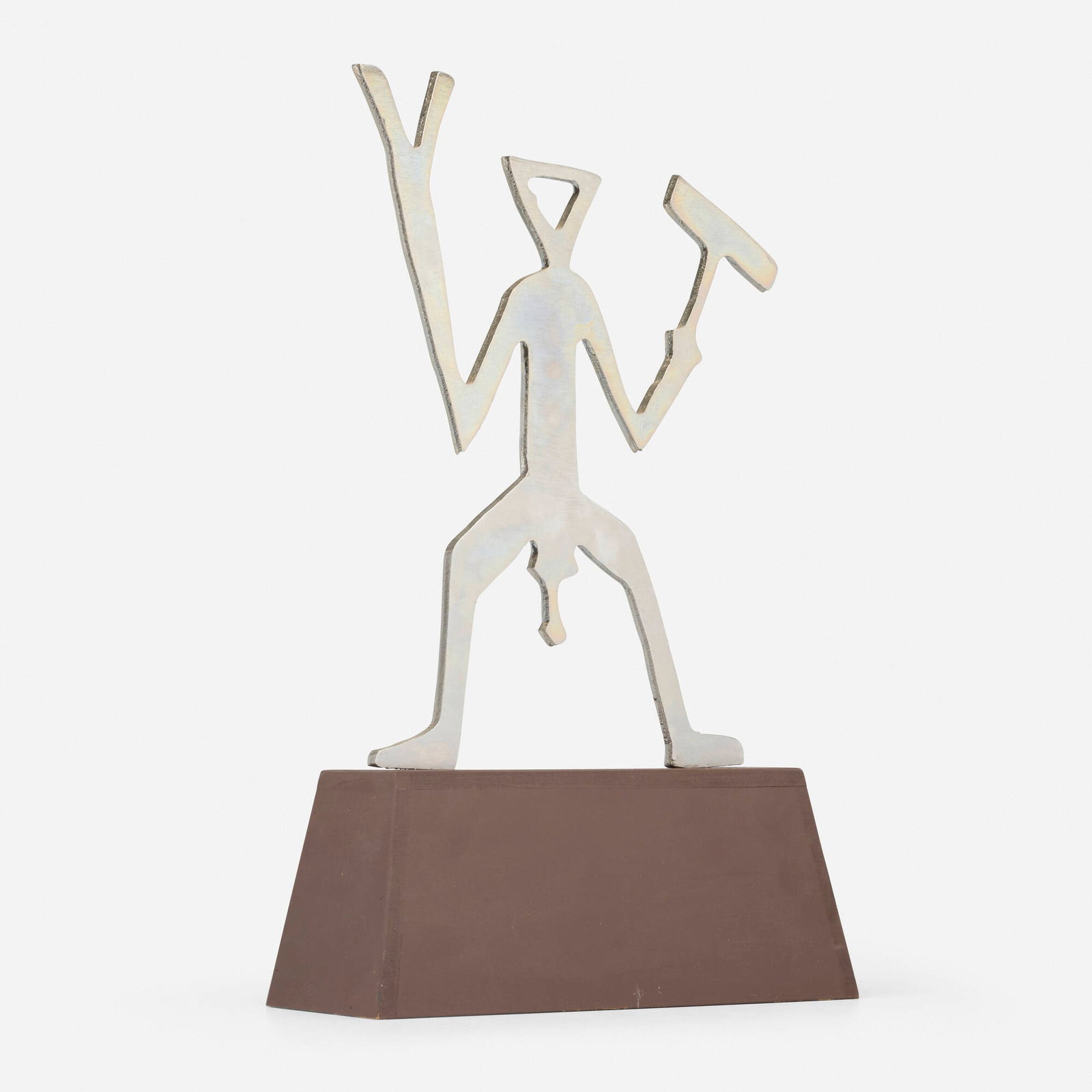 A.R. Penck, Figur: A.R. Penck Figur 1996 stainless steel, wood figure: 17.25 h x 12 w x 0.5 d in (44 x 30 x 1 cm) overall: 23.25 h x 14 w x 6 d in (59 x 36 x 15 cm) Signed and numbered to foot '16/20 A.R.