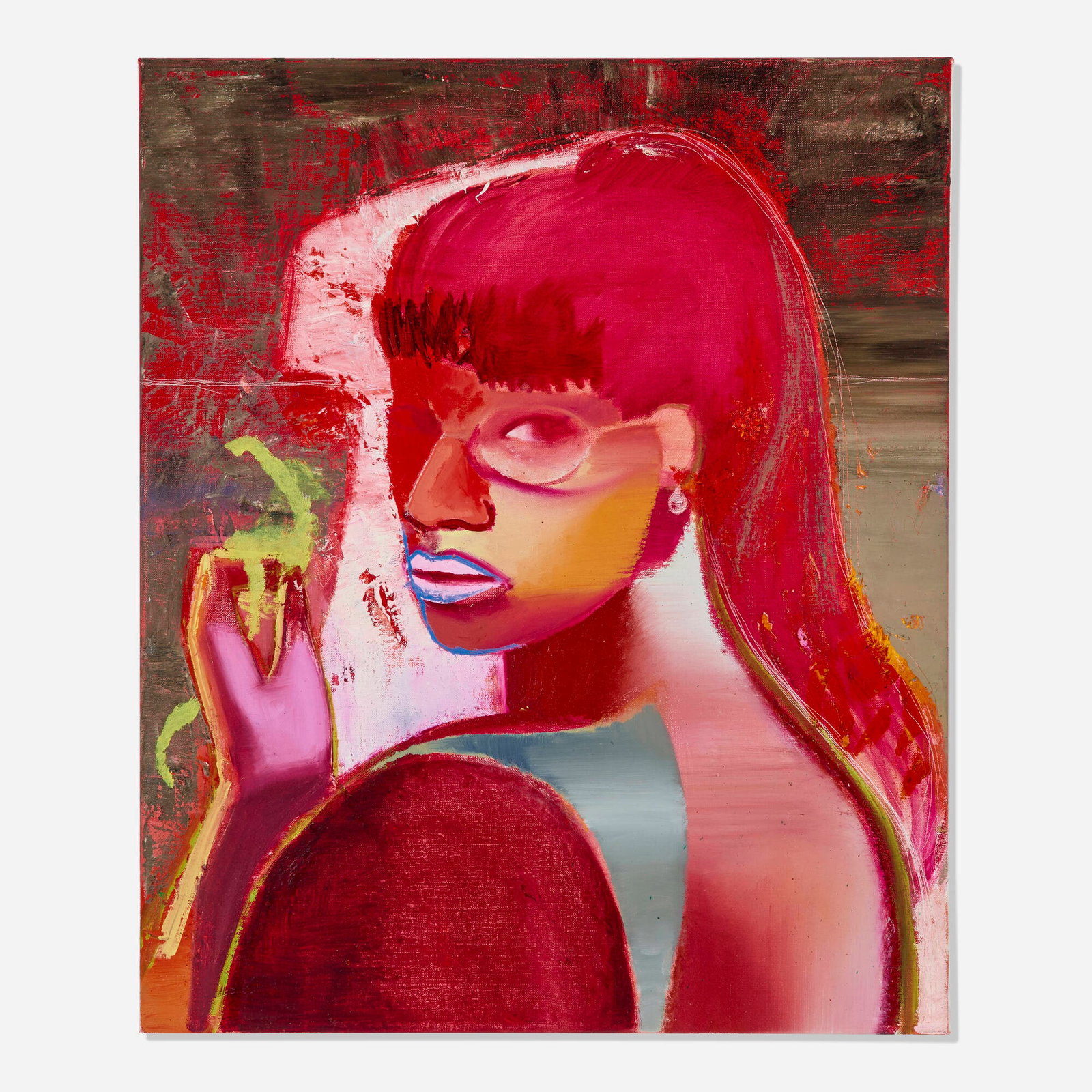 Katherina Olschbaur, The Pearl Earring: Katherina Olschbaur The Pearl Earring 2021 oil on linen 24 h x 20 w in (61 x 51 cm) Signed and dated to verso 'K Olschbaur'. Provenance: Nicodim Gallery, Los Angeles | Private Collection