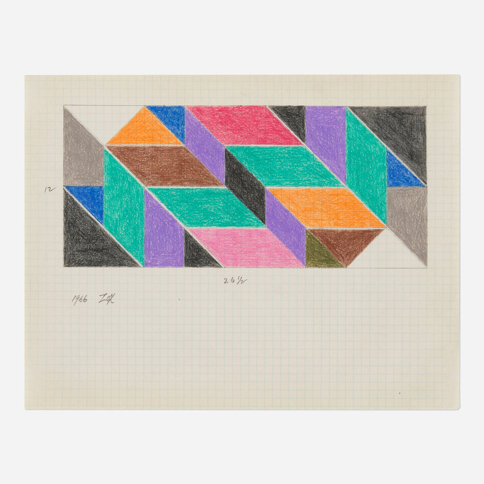 Larry Zox, Untitled (Mosaic): Larry Zox Untitled (Mosaic) 1966 pencil and colored pencil on paper 8.375 h x 10.75 w in (21 x 27 cm) Signed and dated to lower left '1966 Zox'. This work will ship from Chicago, Illinois.