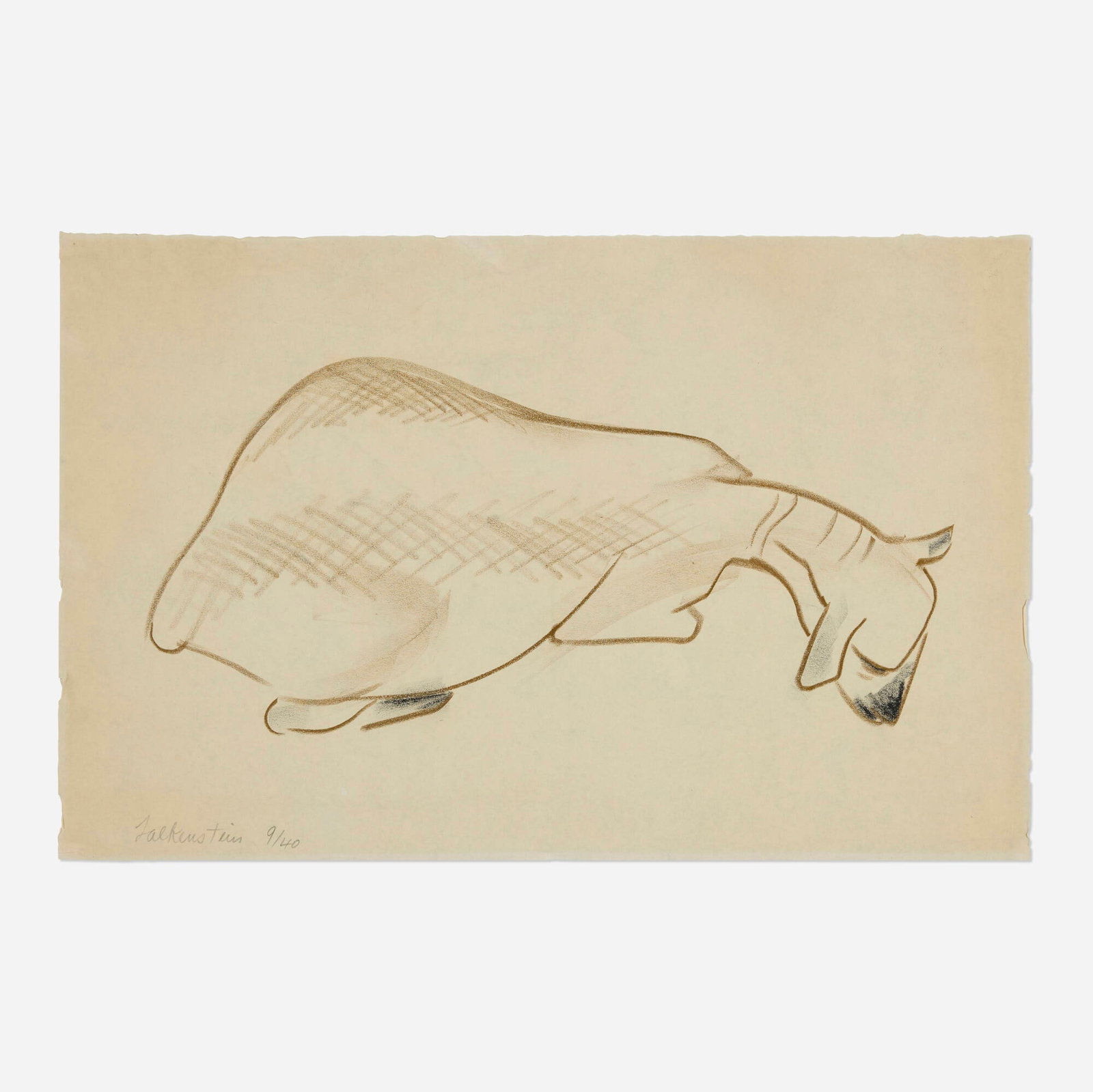 Claire Falkenstein, Untitled (Goat Resting): Claire Falkenstein Untitled (Goat Resting) 1940 pastel on paper 10.875 h x 16.875 w in (28 x 43 cm) Proceeds from this sale will benefit The O'Donnell-Green Music and Dance Foundation,