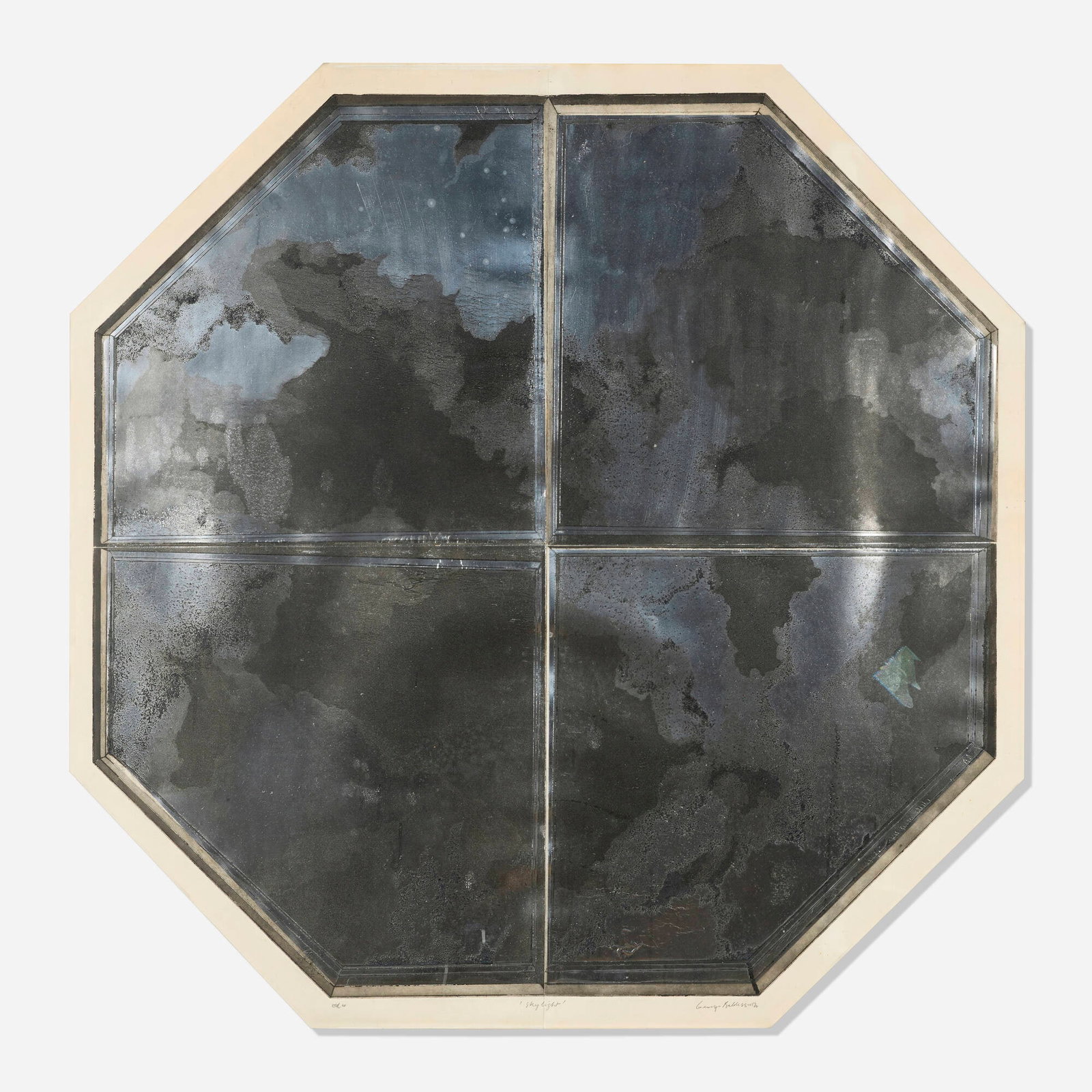 George Baldessin, Sky Light: George Baldessin Sky Light 1970 etching in colors on silver foil on Torinoko in two parts image: 39.5 h x 39.5 w in (100 x 100 cm) sight: 42.375 h x 42.375 w in (108 x 108 cm) Signed, titled, dated,