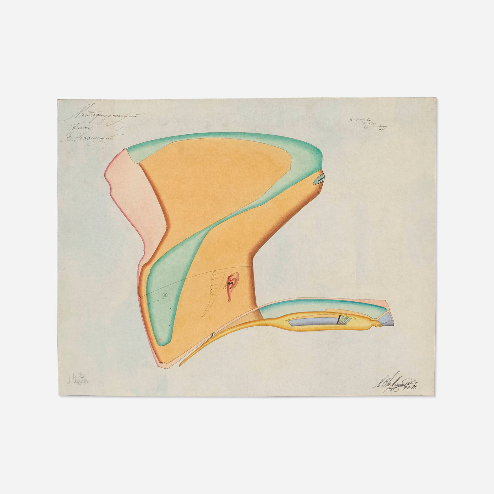 Mihail Chemiakin, Metaphysical Bust of Nijinsky: Mihail Chemiakin Metaphysical Bust of Nijinsky 1978-79 watercolor and ink on paper 10.75 h x 13.5 w in (27 x 34 cm) Signed and dated to lower right 'M. Chemiakin 78-79'. Provenance: