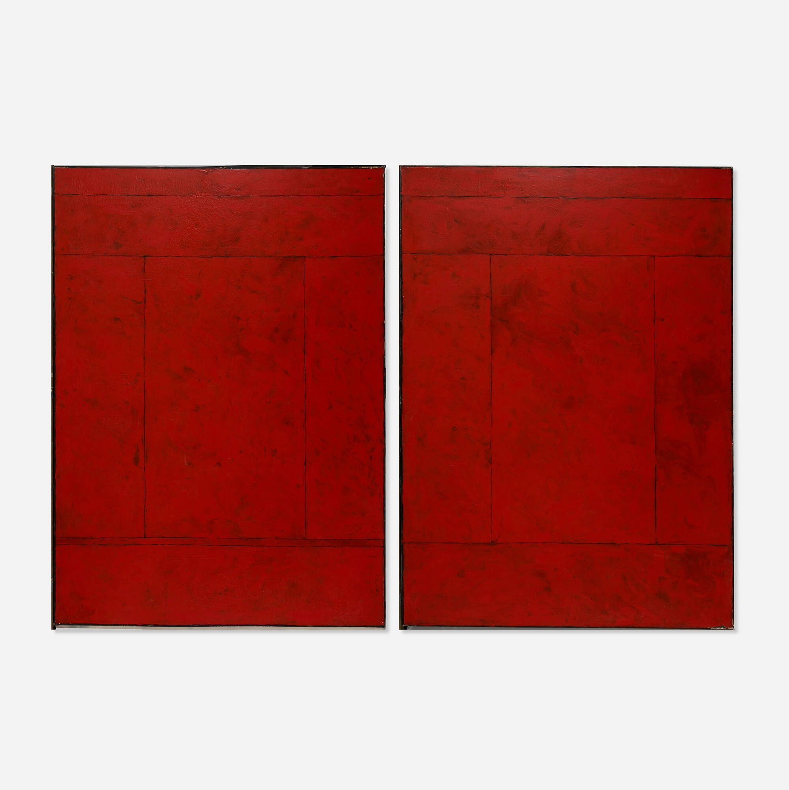 Jean-Pierre Pincemin, Untitled (Dyptique): Jean-Pierre Pincemin Untitled (Dyptique) 1977 oil on canvas in two parts 99 h x 142 w x 1.25 d in (251 x 361 x 3 cm) Titled, dated, and inscribed to verso of right panel 'Pinceman 77 Dypti