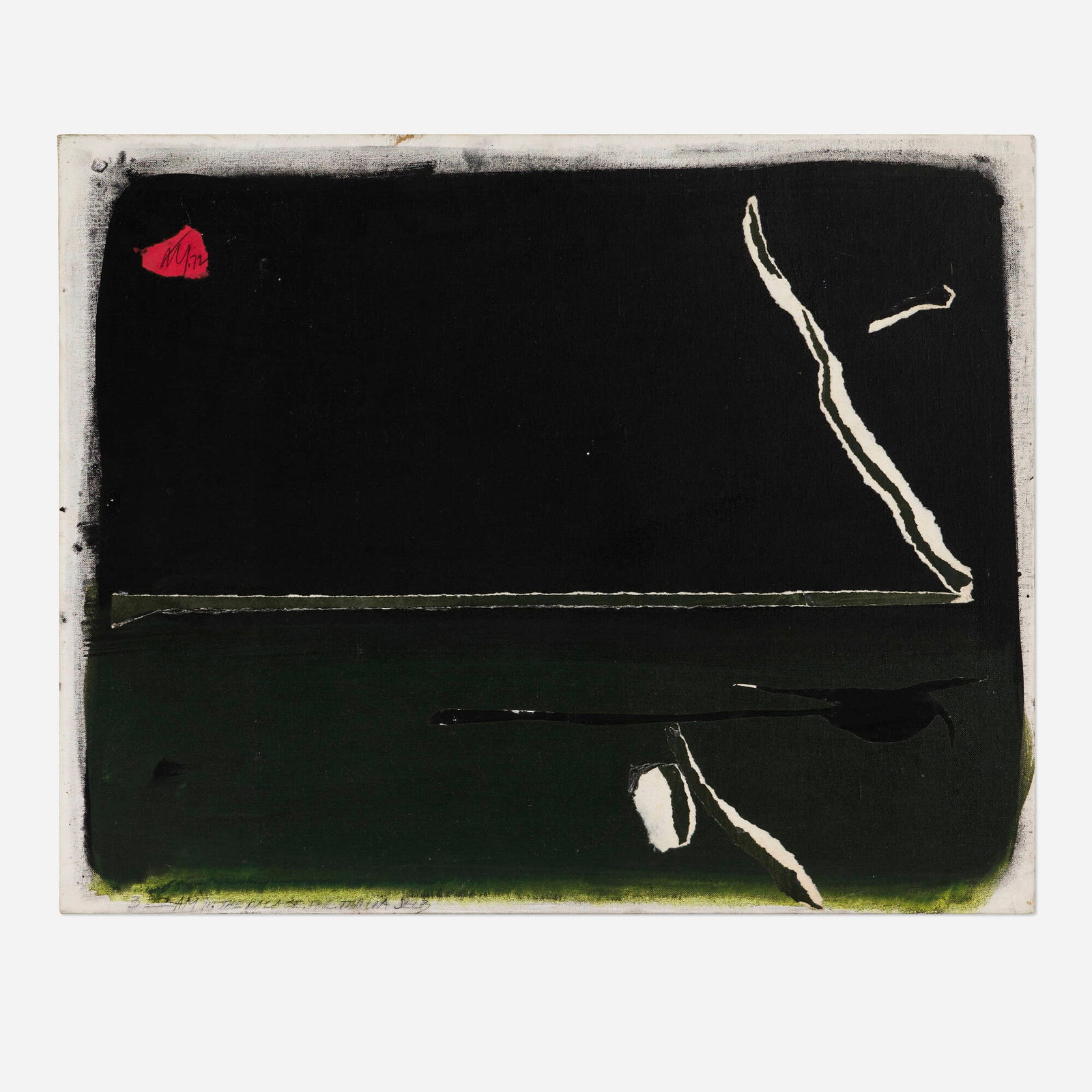 Adja Yunkers, 3:30 AM in the Palace for Thalia Selz: Adja Yunkers 3:30 AM in the Palace for Thalia Selz 1972 oil on canvas board with collage 23.875 h x 29.875 w in (61 x 76 cm) Signed and dated to upper left 'AY.72'. Titled to lower left '3:30 AM in