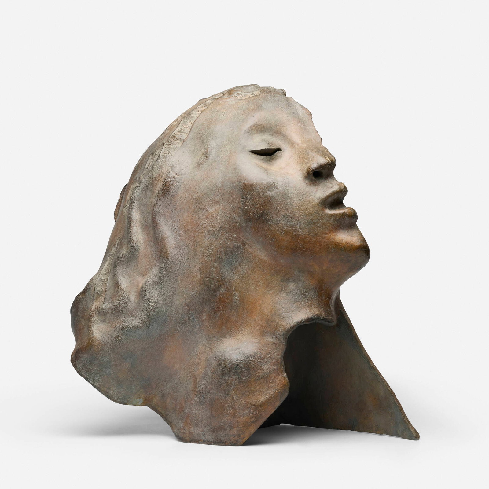 Mary Frank, Leaf Head: Mary Frank Leaf Head 1978 / 1993 patinated bronze 18.625 h x 18 w x 12 d in (47 x 46 x 30 cm) Incised signature, date, and number to reverse '? Mary Frank 1978-93 3/7' with foundry mark.