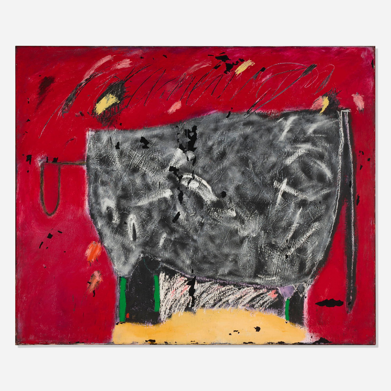 Valentina Dubasky, Cow in Red Field: Valentina Dubasky Cow in Red Field 1989 oil on canvas 60 h x 72 w in (152 x 183 cm) Signed, titled, and dated to verso 'Cow in Red Field Dubasky 1989'. Provenance: Private Collection This work will