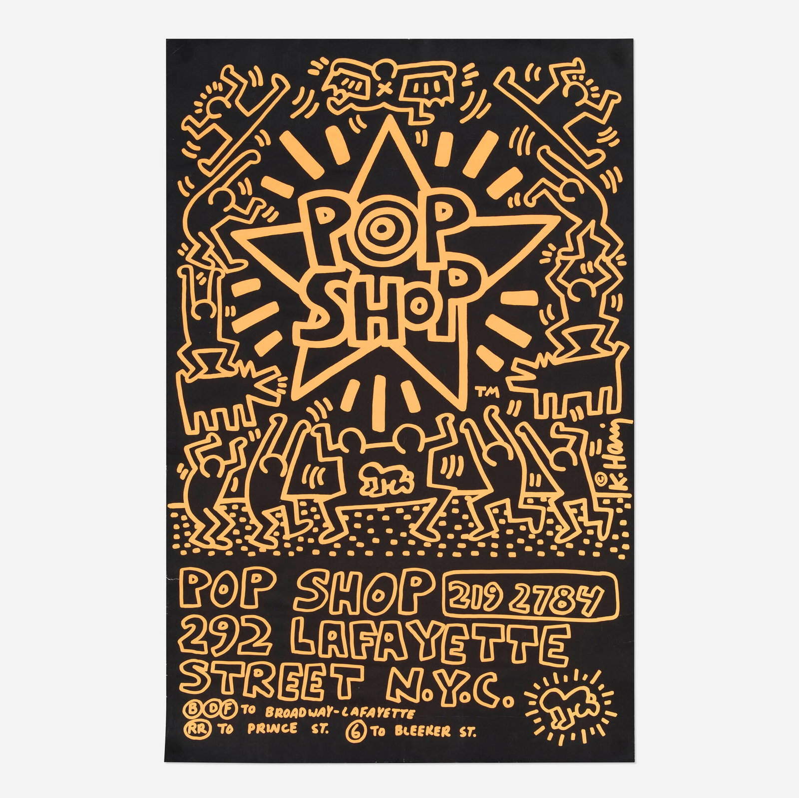 Keith Haring, Pop Shop poster: Keith Haring Pop Shop poster 1985 lithograph in colors 33.75 h x 22 w in (86 x 56 cm) This work will ship from Lambertville, New Jersey.