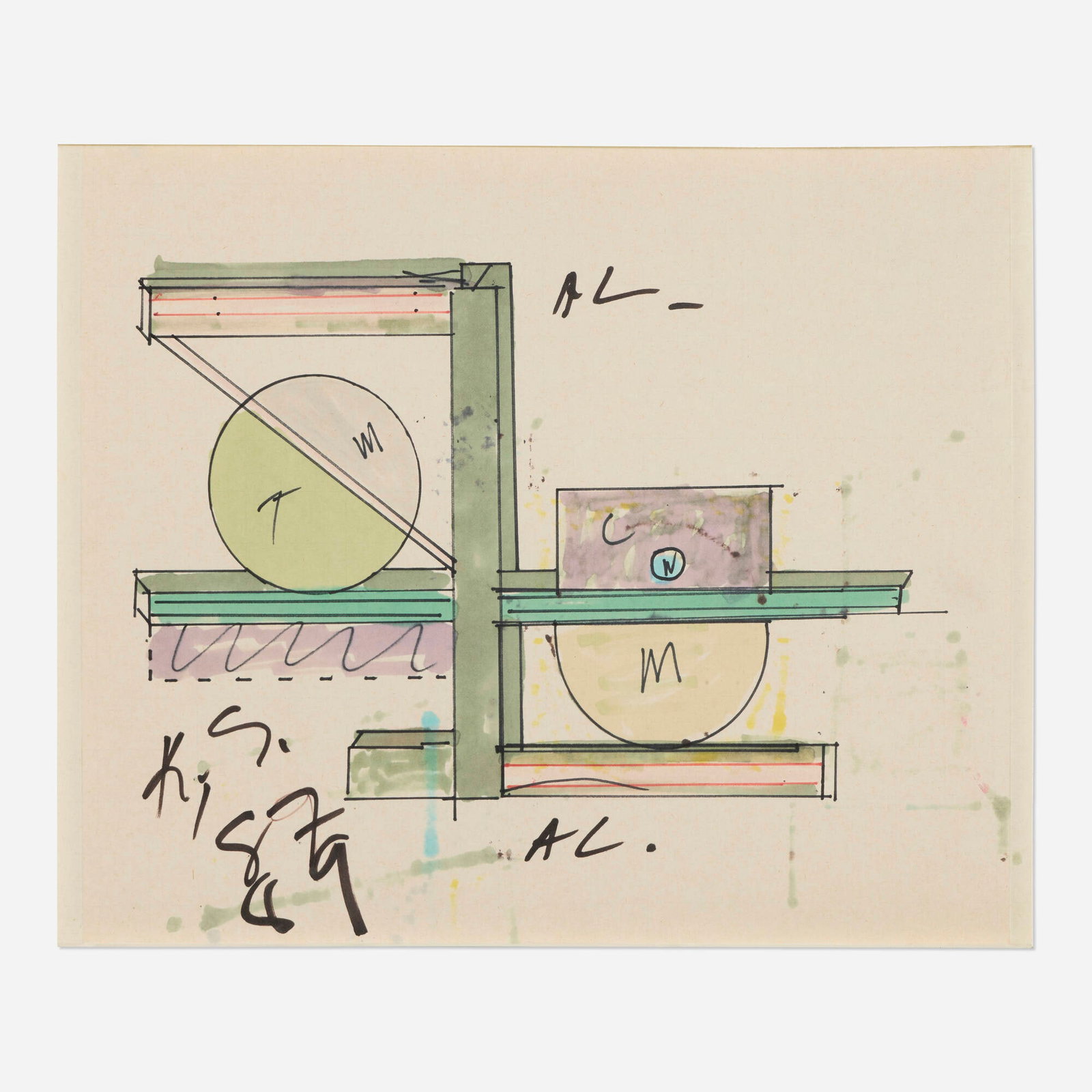 Keith Sonnier, Untitled: Keith Sonnier Untitled 1987-89 ink on paper 15.375 h x 18.375 w in (39 x 47 cm) Signed and dated to lower left 'K.S. 87 89'. This work will ship from Lambertville, New Jersey.