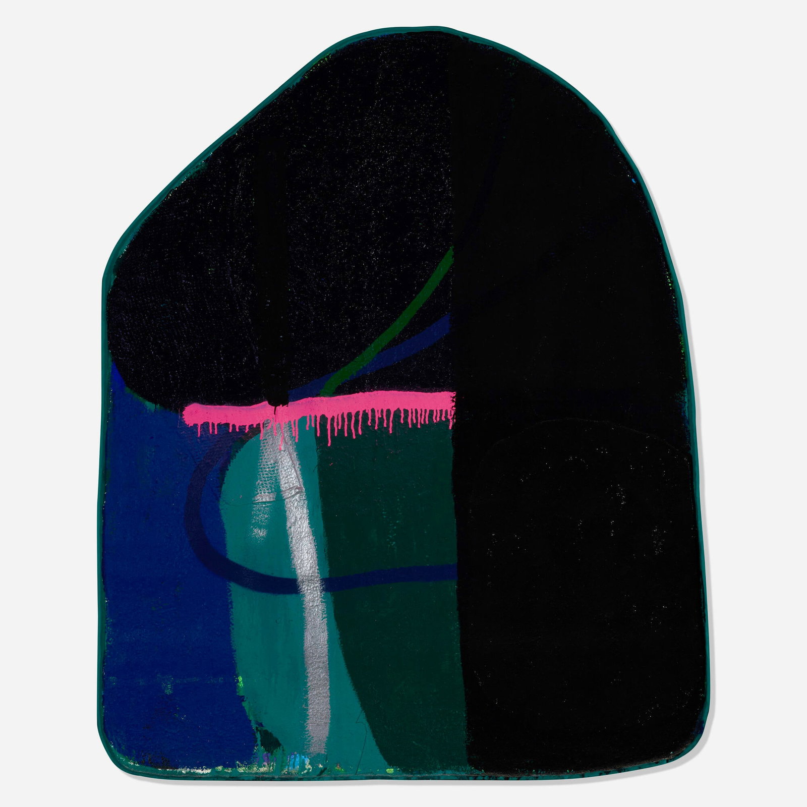 James Benjamin Franklin, Untitled: James Benjamin Franklin Untitled 2018 acrylic, Apoxie Sculpt and fabric collage on sealed rigid wrap 58 h x 44 w x 1.5 d in (147 x 112 x 4 cm) Signed and dated to verso 'James Benjamin Franklin