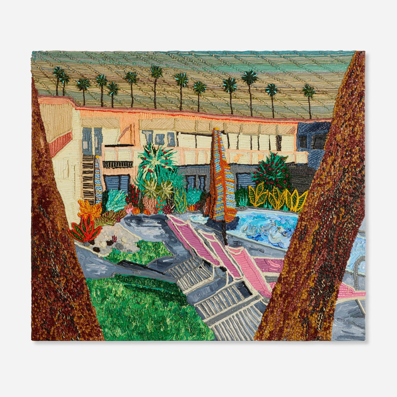Caroline Larsen, Palm Springs Hotel: Caroline Larsen Palm Springs Hotel 2017 oil on canvas mounted to panel 27 h x 31 w x 2.25 d in (69 x 79 x 6 cm) Signed, titled, and dated to lower edge 'Caroline Larsen 2017 Palm Springs
