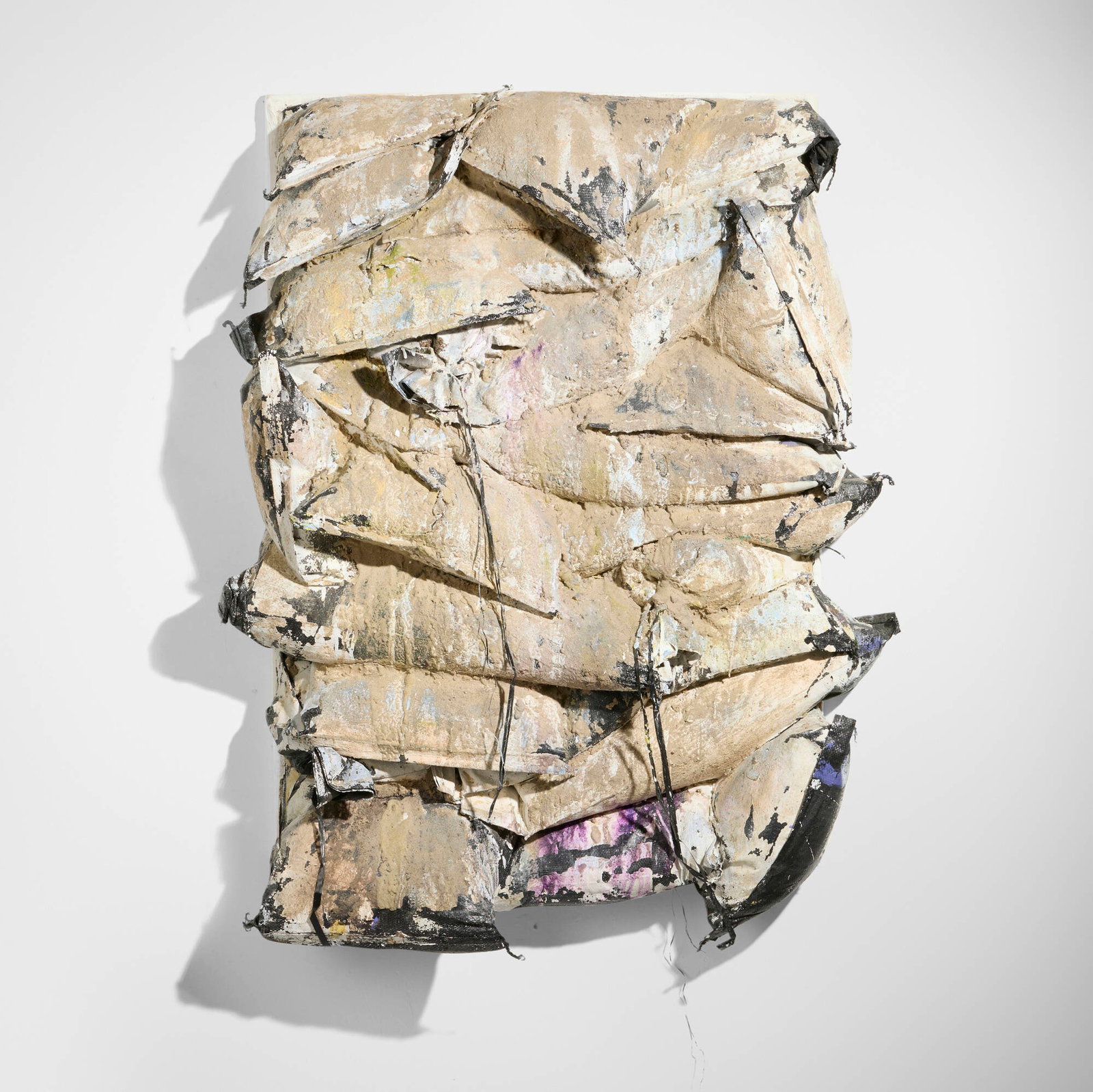 Jeremy Lawson, Rain Follows Plow (c): Jeremy Lawson Rain Follows Plow (c) 2016-18 acrylic, plaster and sand on polypropylene sandbags on wood panel 45 h x 35.5 w x 8 d in (114 x 90 x 20 cm) Provenance: Kristen Lorello LLC, New York |