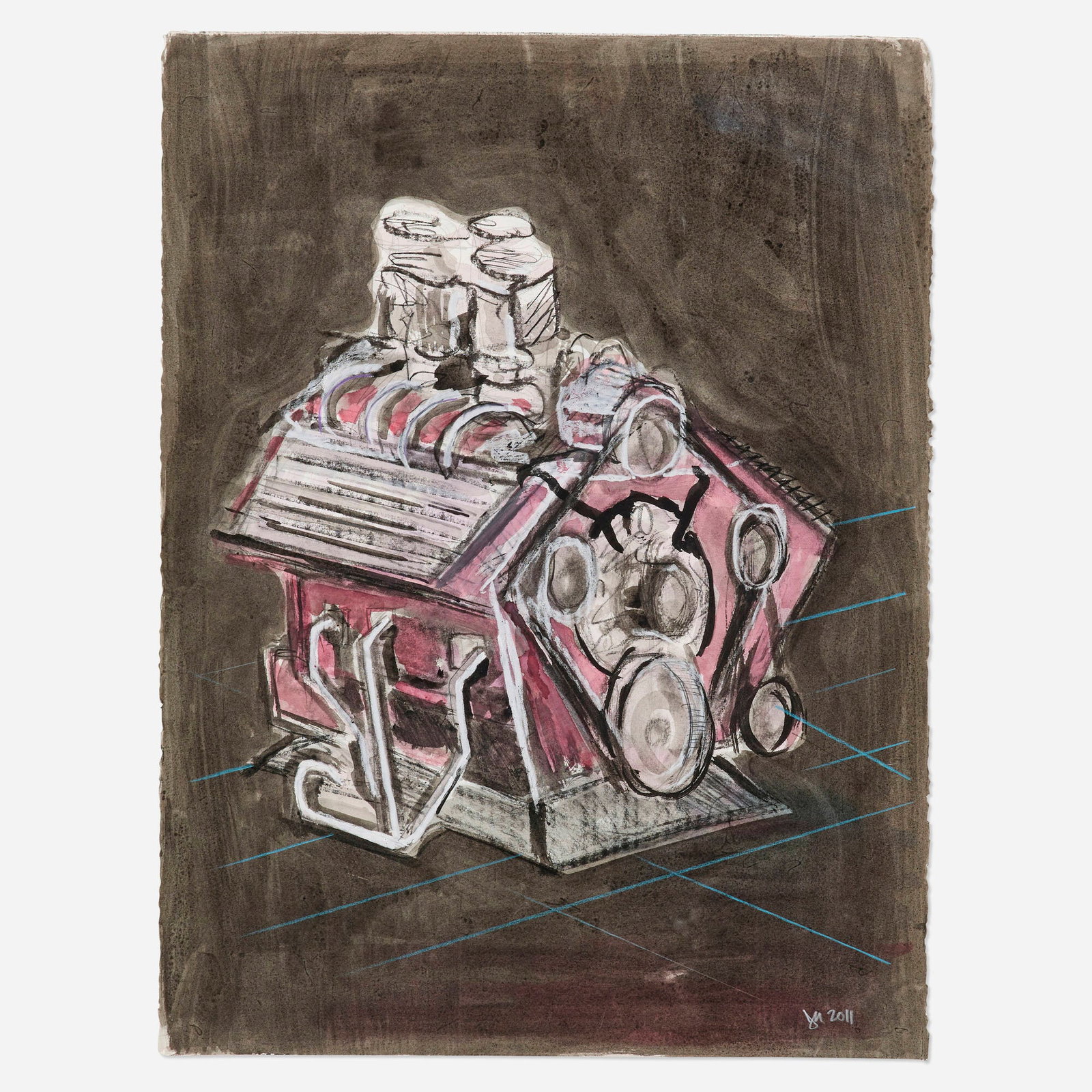 Jason Meadows, Engine: Jason Meadows Engine 2011 ink, watercolor, charcoal and oil stick on paper 30 h x 22.5 w in (76 x 57 cm) Signed and dated to lower right 'JM 2011'. Provenance: Tanya Bonakdar Gallery, New