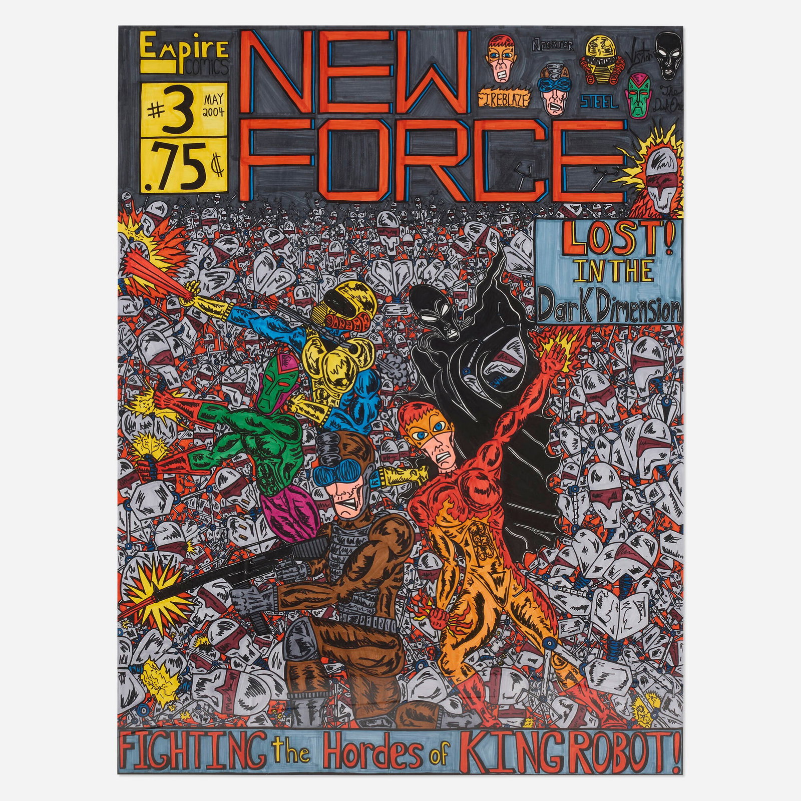 Michael Scoggins, New Force: Michael Scoggins New Force 2004 Prismacolor marker on paper 67.5 h x 51 w in (171 x 130 cm) Provenance: Samson Projects, Boston | Private Collection Exhibited: Michael Scoggins & Craig Drennen, 5-27
