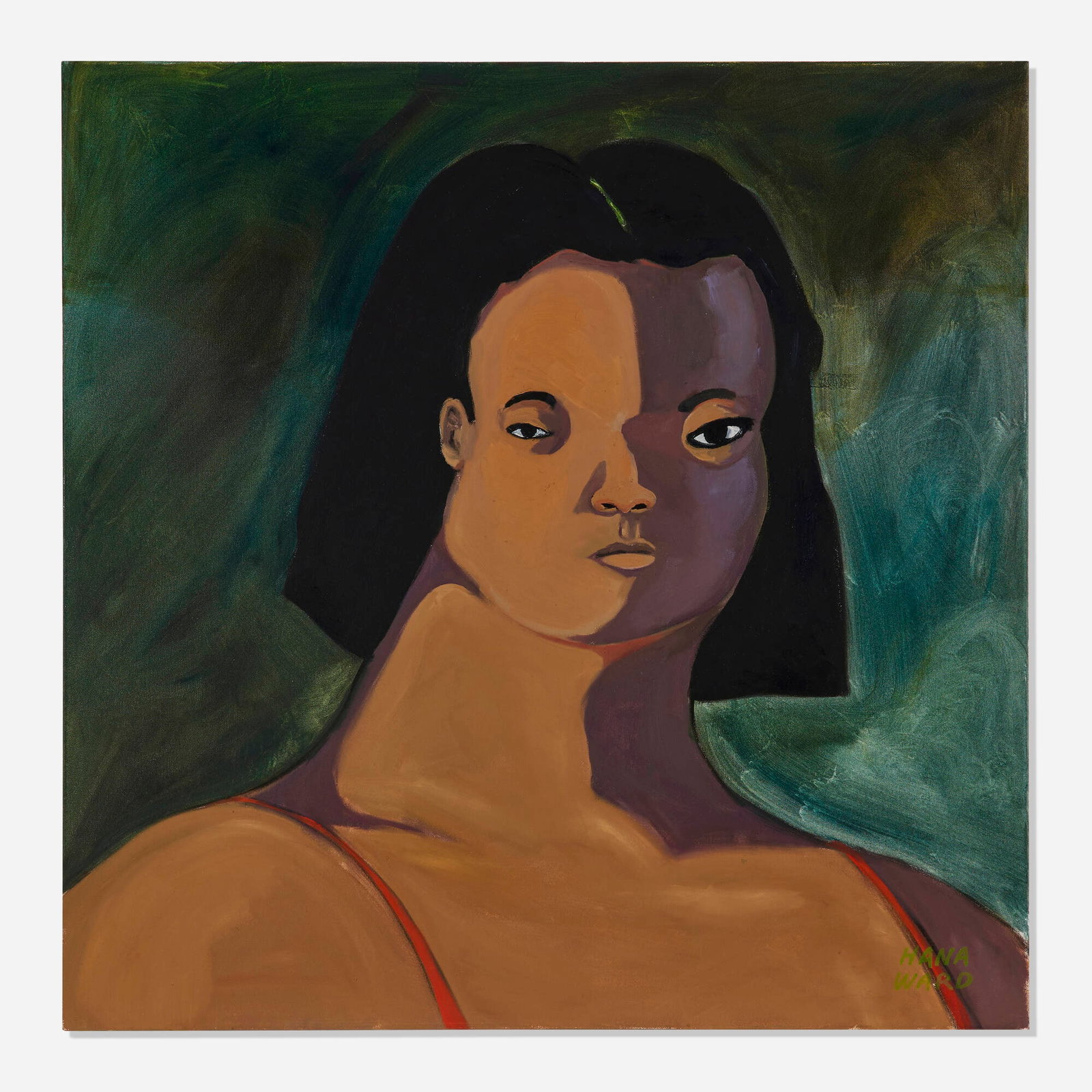 Hana Ward, Even the moon needs to hide away sometimes: Hana Ward Even the moon needs to hide away sometimes 2021 oil on canvas 36 h x 36 w in (91 x 91 cm) Signed to lower right 'Hana Ward'. This work will ship from Los Angeles, California.