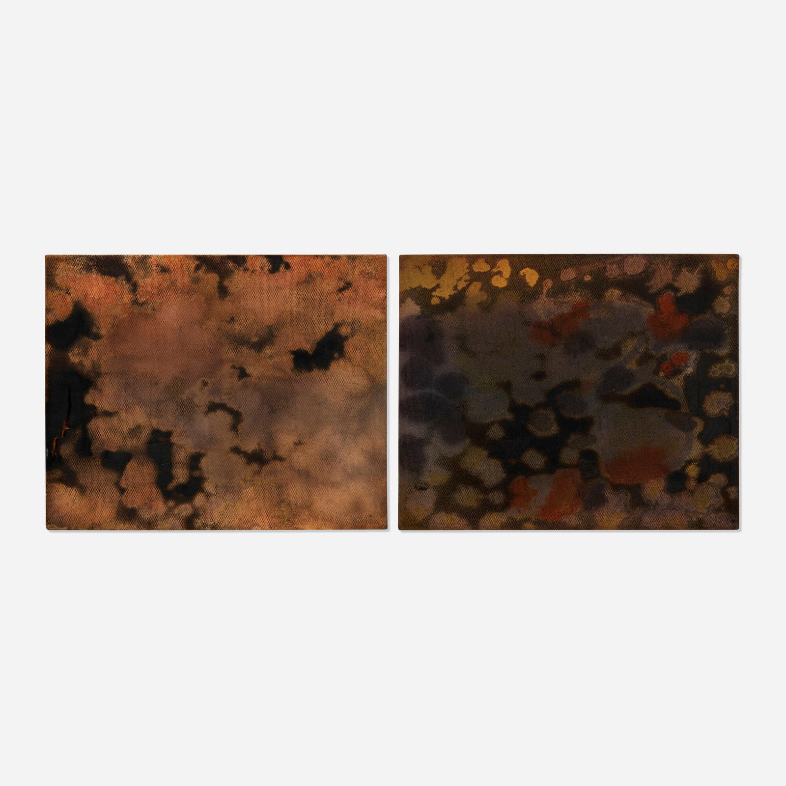Aaron Young, When we do right, nobody remembers. When we do wrong, nobody forgets (diptych): Aaron Young When we do right, nobody remembers. When we do wrong, nobody forgets (diptych) blowtorch and acrylic on canvas 16.125 h x 41 w x 1.75 d in (41 x 104 x 4 cm) Proceeds from this sale will