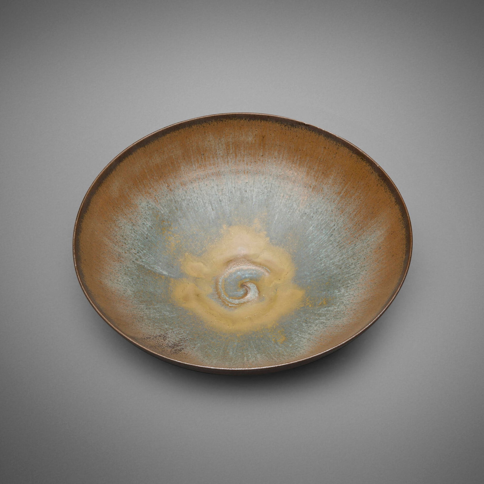 Gertrud and Otto Natzler, Bowl with fingermarks: Gertrud and Otto Natzler Bowl with fingermarks 1967 earthenware with Steel Blue Mat glaze 3.5 h x 9.675 dia in (9 x 25 cm) Signed to underside 'Natzler' with archive number 'N940' and