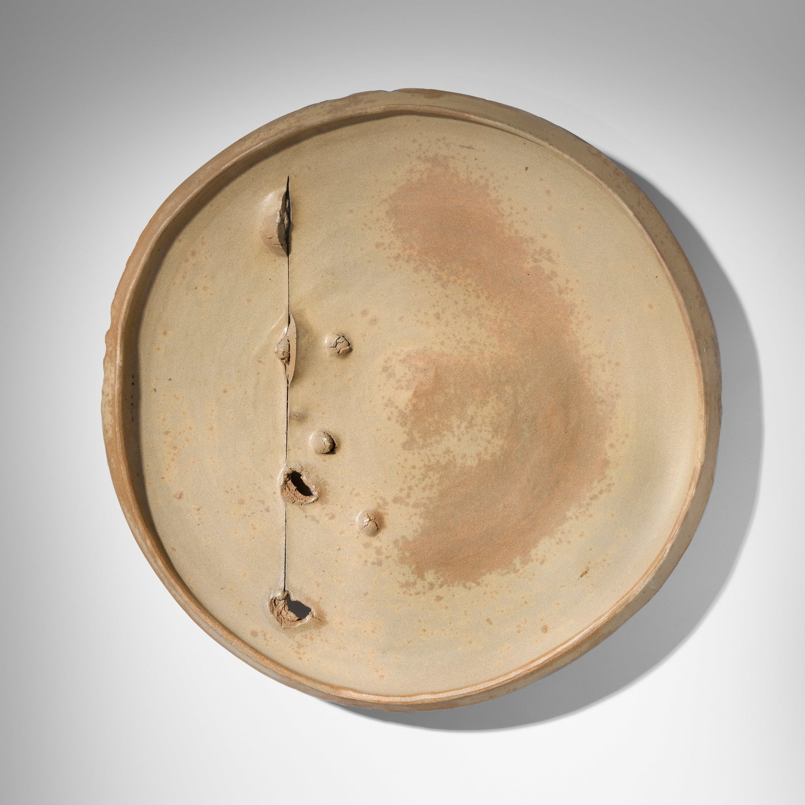 Peter Voulkos, Untitled (Plate): Peter Voulkos Untitled (Plate) 1978 glazed, gouged and incised gas-fired stoneware 4.5 h x 23.5 dia in (11 x 60 cm) Glazed signature and date to underside 'Voulkos 78'. This work is registered in the