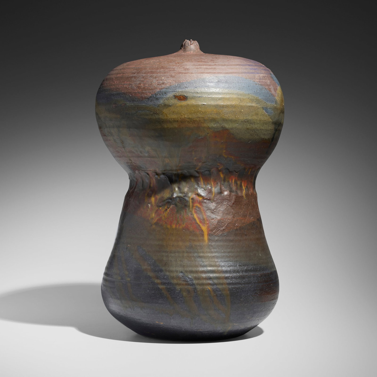 Toshiko Takaezu, Double Form (with rattle): Toshiko Takaezu Double Form (with rattle) c. 1970 glazed stoneware 17.25 h x 11.5 dia in (44 x 29 cm) Incised signature to underside 'TT'. Provenance: Acquired directly from the artist in Hawaii,